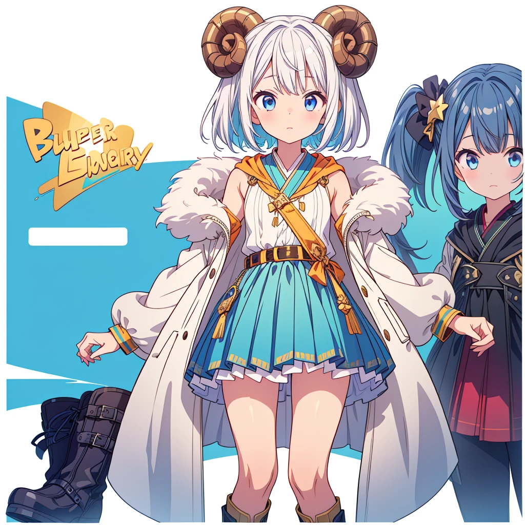 Face focus up、(((1girl)))、Star Fairy、vtuber-halfbody、(((highest quality、Masterpiece、The best composition、Golden Ratio、Official Art、Super detailed、Super detailedな目)))、ultra detailed, from front, headshot、 blue and white hair color、Short bangs above eyebrows、Short Hair、Front view towards the viewer、Duffle coat、Sheepskin Long Boots、Pure white simple background、