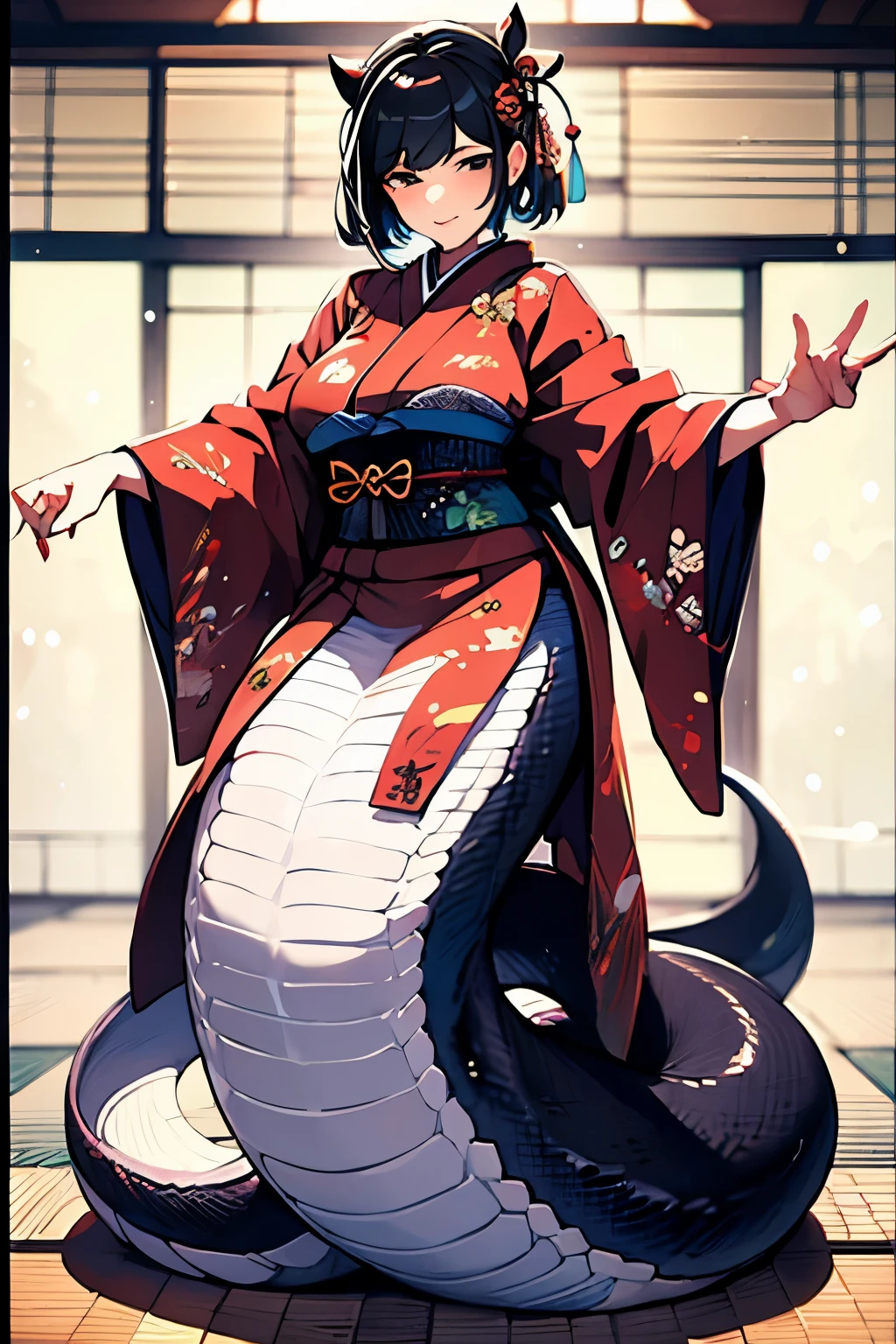 Snake Woman,Woman in Japanese clothing,White scales,The lower part of the body is a large snake