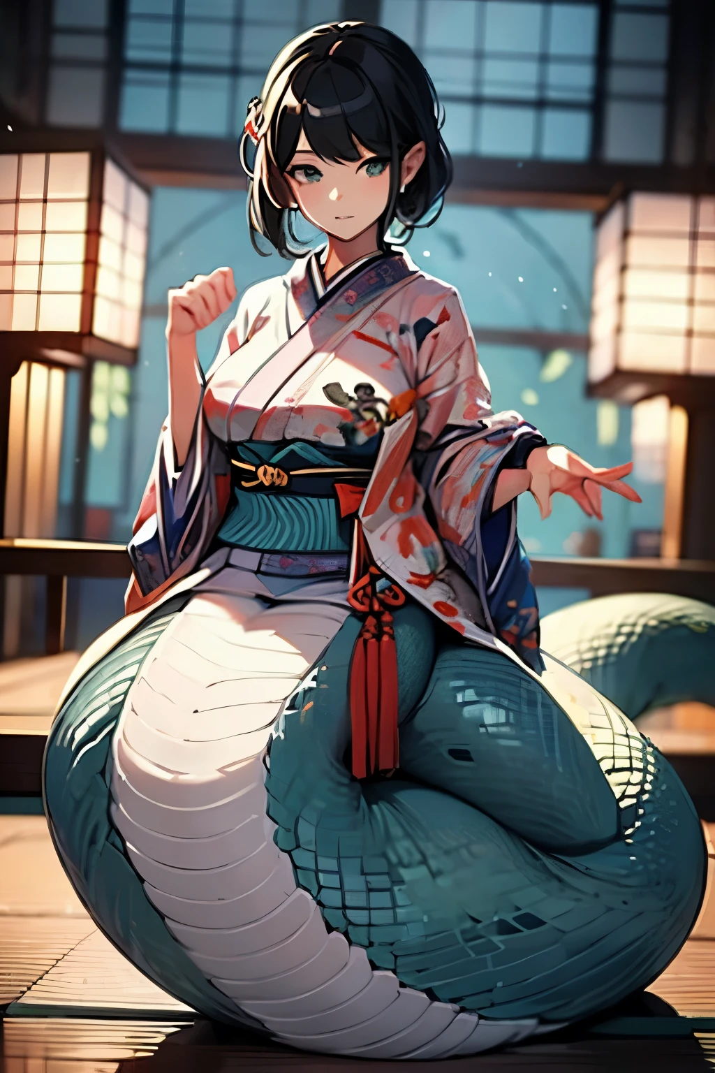 Snake Woman,Woman in Japanese clothing,White scales,The lower part of the body is a large snake