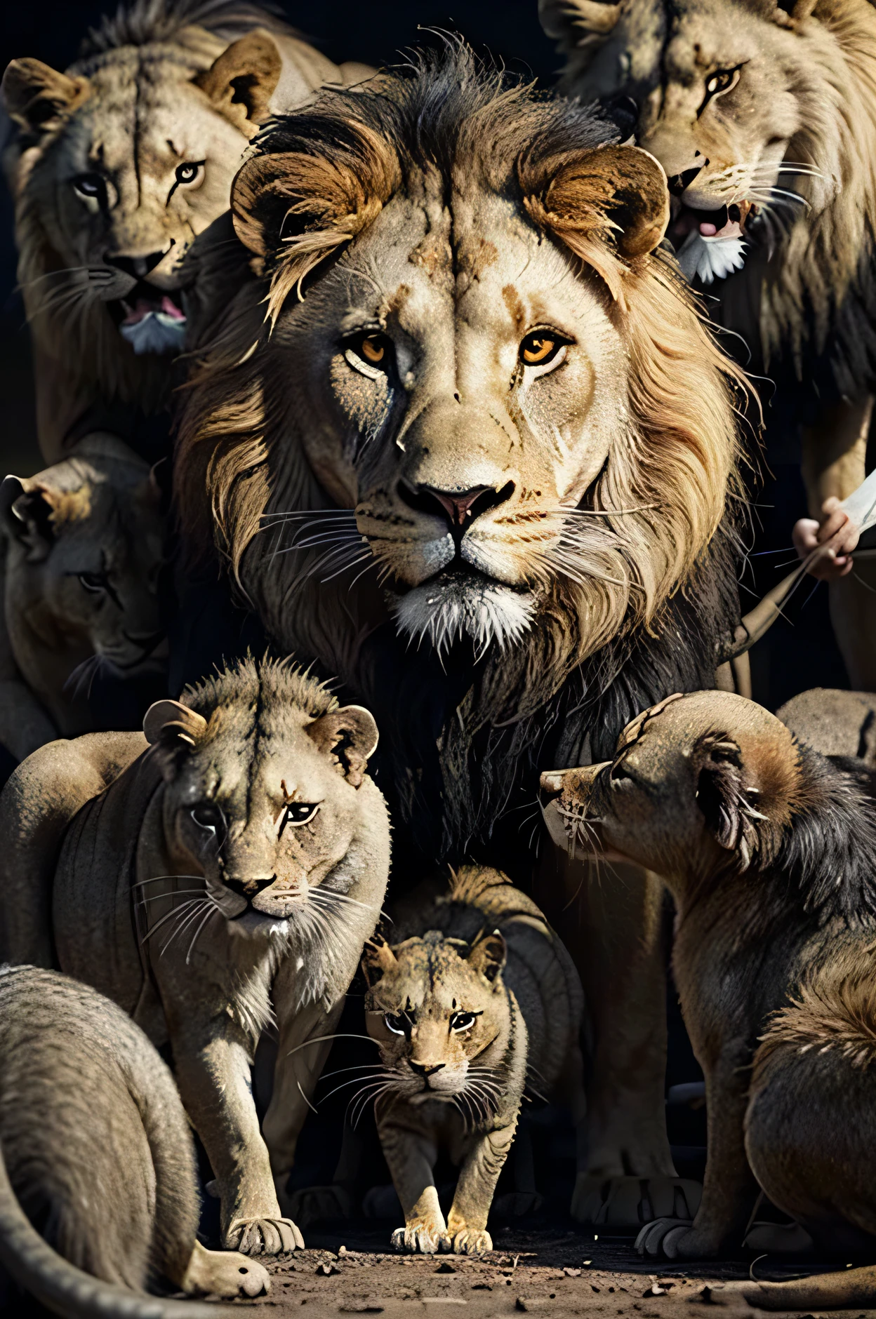 Lion defeated by a group of rats 