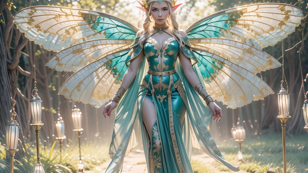 Beautiful faerie woman, elf ear, flying, centered holographic dragonfly wings, glowing blue eyes, detailed proportional hand, proportional body, firm ??????, silk tutu, frank Frazzetta painting style, (Best Quality:1.4), (Ultra-detailed), (extremely detailed CG unified 8k wallpaper), Highly detailed, RAW Photos, Professional Photography, plein air, Illumination, (Super fancy photos:1.4), (Dazzling light), Radiant Photography, depth of fields