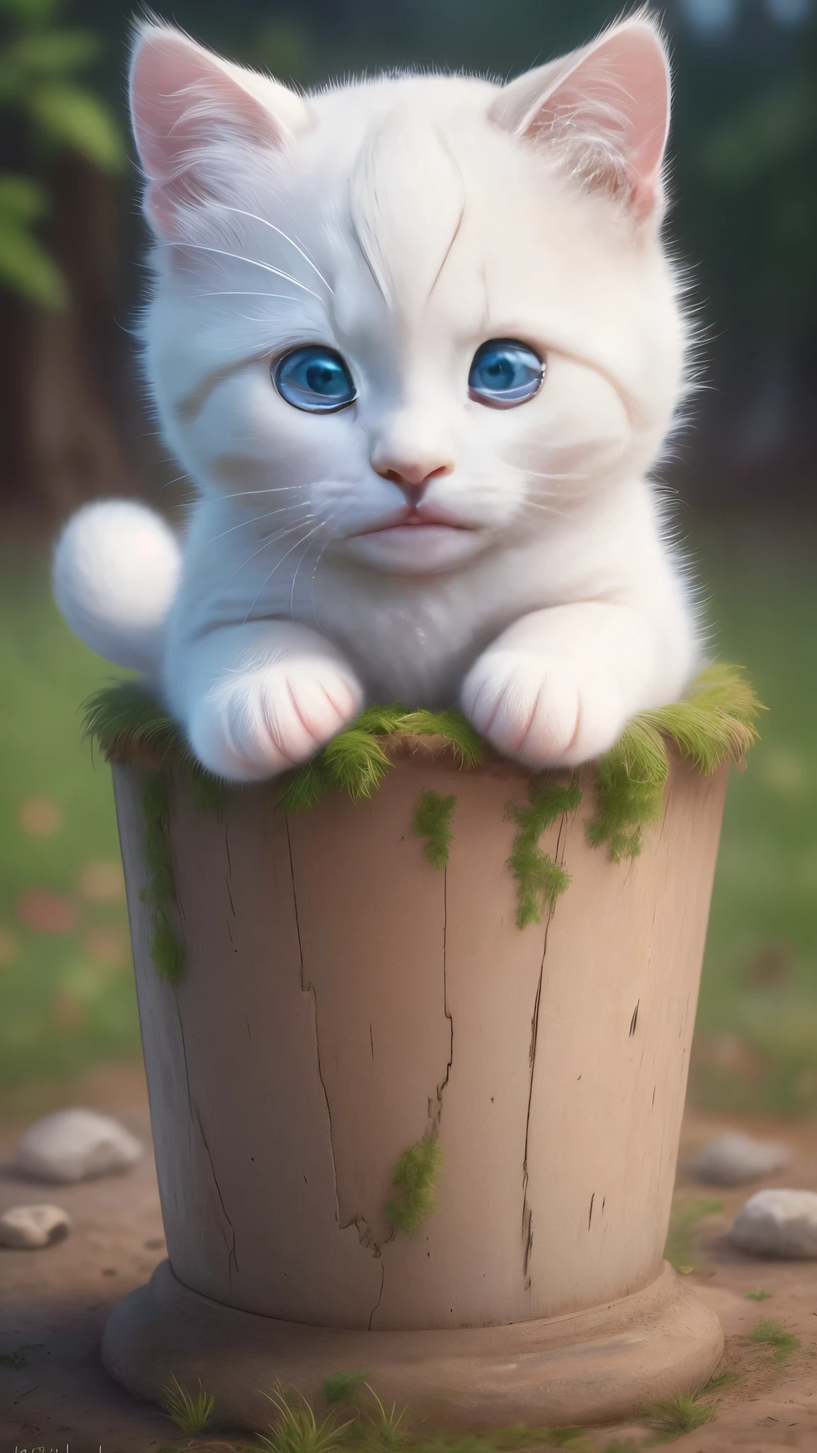 (highest quality,4K,8k,High resolution,masterpiece:1.2),Super detailed,(Realistic,Realistic,Photorealistic:1.37),Northern,South,Multiverse,Diverse landscapes,Natural Beauty,Cute white kitten,Art Gallery、Very small kitten、Random Pause