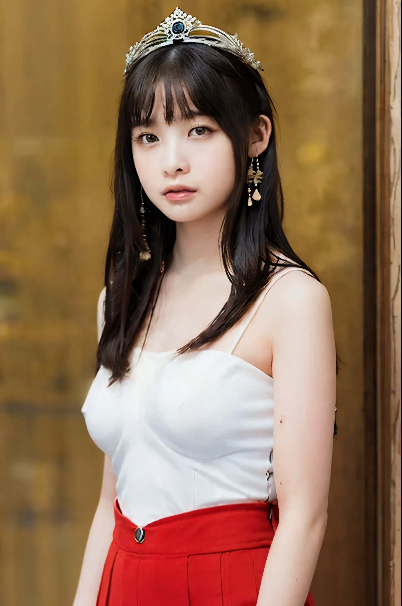 highest quality, masterpiece, Ultra-high-definition high-resolution, (Realistic: 1.4), Watercolor style, figure, Dazzling background colors,, A girl with a weapon, (Solo Exhibitions: 1.2), (デニムlens: 1.2), (Hair Crown: 1.2), Traditional costumes of Dunhuang, China, No straps, (Red eyeliner: 1.2), (: 1.4), Earrings, Dynamic Angle, Opera House, Messy_length_hair, ink, Cinema Lighting, lens_Flare, velvet, chrysanthemum, Tassel, ribbon, Color embroidery,,highest quality、details eyes、beautiful eyes、perfect eyes、Detailed hair、beautiful hair、perfect hair、8K、head of details、beautiful head、Perfect head、NSFW , , (childish、 , 16 year old , Japanese , , 1 girl in , with a height of 154cm、Short Body , ) , ( , ) , ( , , , ) , ( , Pussy is visible、Her calves are exposed、her breasts and nipples are exposed)(whole body capture , , )(Office , ) ,
