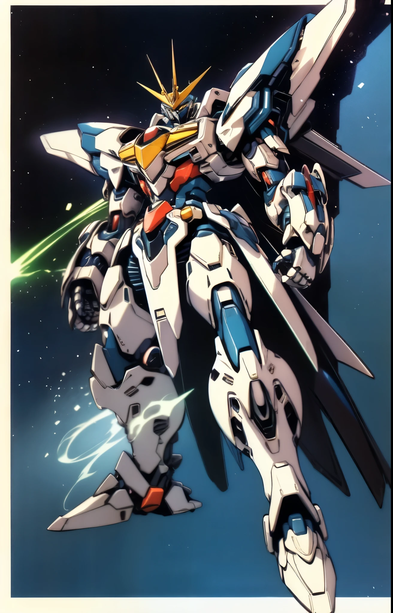 Humanoid Mecha, fully enclosed shoulder guards, matching arm and leg guards, full body, full armor, the design balances heavy with agility, (the color scheme is primarily white with red and blue accents, the concept Inspired by Super robot, organic biotech armor, standing, floating high above the futuristic sci-fi city), exquisite and mature art style, (aura effect, energy, glowing eyes, the armor glows), ((SRS)), metallic, dynamic, dramatic, high definition, best quality, highres, ultra-detailed, ultra-fine painting, extremely delicate, professional, perfect body proportions, anatomically correct, symmetrical face, extremely detailed eyes and face, high quality eyes, creativity, RAW photo, UHD, 32k, Natural light, cinematic lighting, masterpiece-anatomy-perfect, masterpiece:1.5