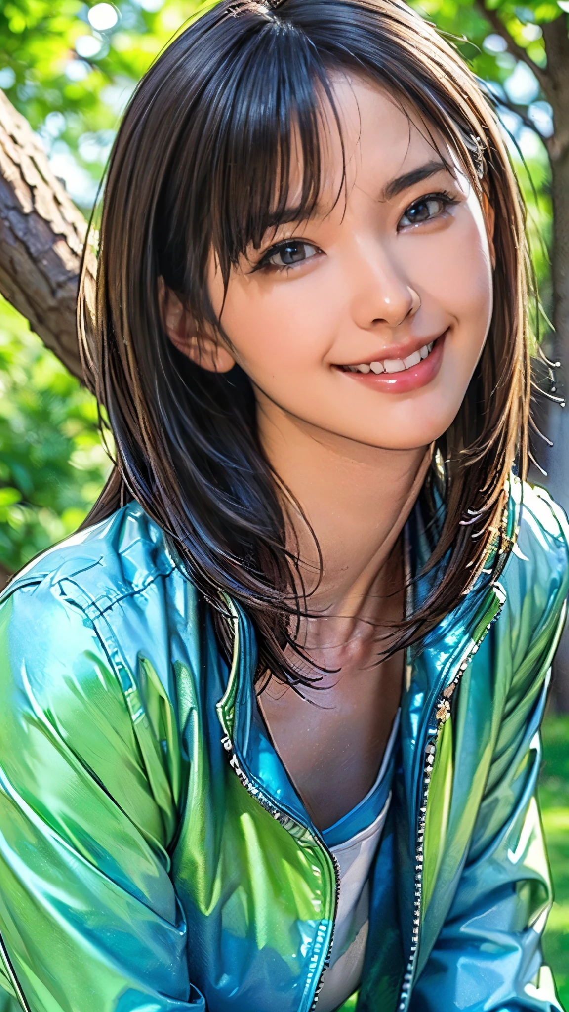 (((masterpiece:1.5),(highest quality:1.5),(Very detailed:1.5),(High resolution:1.5),(Realistic:1.5),(Photorealistic:1.5),(Delicate depiction),(Gentle colors))),8k,wallpaper,BREAK,1 girl,New female employee,(Face close-up:1.5),(front),Japanese,Short Bob,(Black Hair),(Beautiful Hair:1.5),(Shiny Hair:1.3),(Detailed hair drawing:1.2),(Peering in:1.5),(Fine skin:1.5),(Shiny skin:1.3),(Beautiful Face:1.5),(Cute Face:1.5),(smile:1.5),(Smiling with mouth closed:1.5),(Beautiful Teeth),((Wearing a stylish jacket:1.5)),((Wearing a cute shirt:1,5)),(Matte colored clothes),(Spring background:1.5),((Gentle sunlight through the trees:1.5)),(((Blur the background:1.5)))