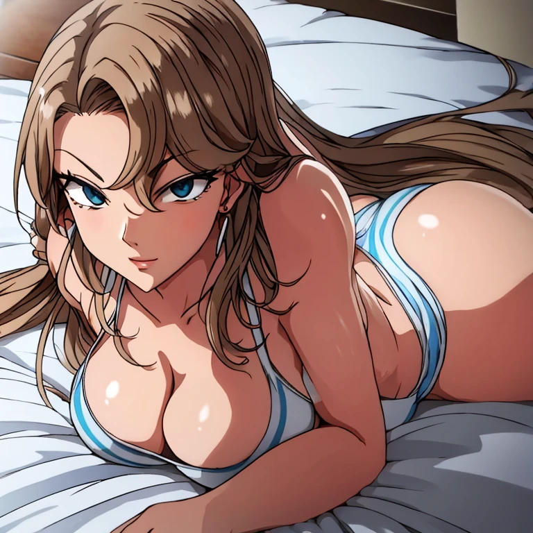 full_body, pubic_hair, big_breasts, bed_sheets, doggy_position