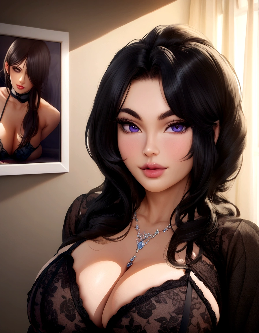 mulher arafa de lingerie preta posando para uma foto, modelo plus size atraente, long curvy black hair, curvy model, Violeta Myers, curved. detailed expression, “sensual, retrato encorpado, lindo alfaiate de jade feminino, angelawhite, foto de uma linda mulher, retrato encorpado, beautiful curvy woman, basia tran, beautiful thick female