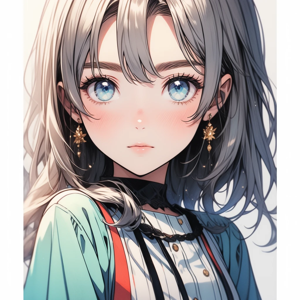 1girl、Close-up shot、Bald、vtuber half body、Golden Ratio、highest quality、Best illustrations、Very detailed、Upper Body、alone、1 girl、Looking into the camera、upright、Place your arms at your sides、Beautiful fine details、Concept Art、from the front、White Background、Simple Background、Big eyes、Very detailedな眼、、Short sleeve、water colored pencils、Kind Face、blush、Virtual YouTuber、