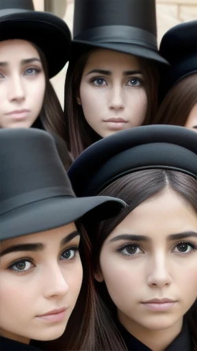 group of haredi people womans together focus on face.