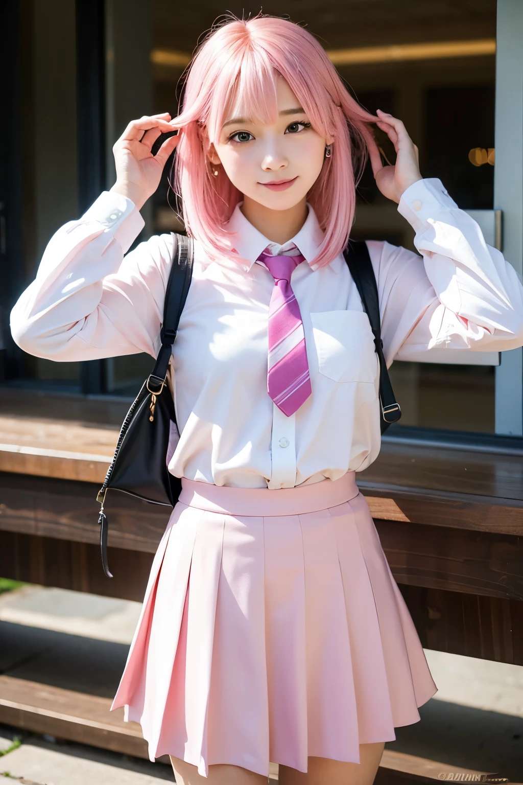 Pink Hair Middle students school uniform girl beautiful girl