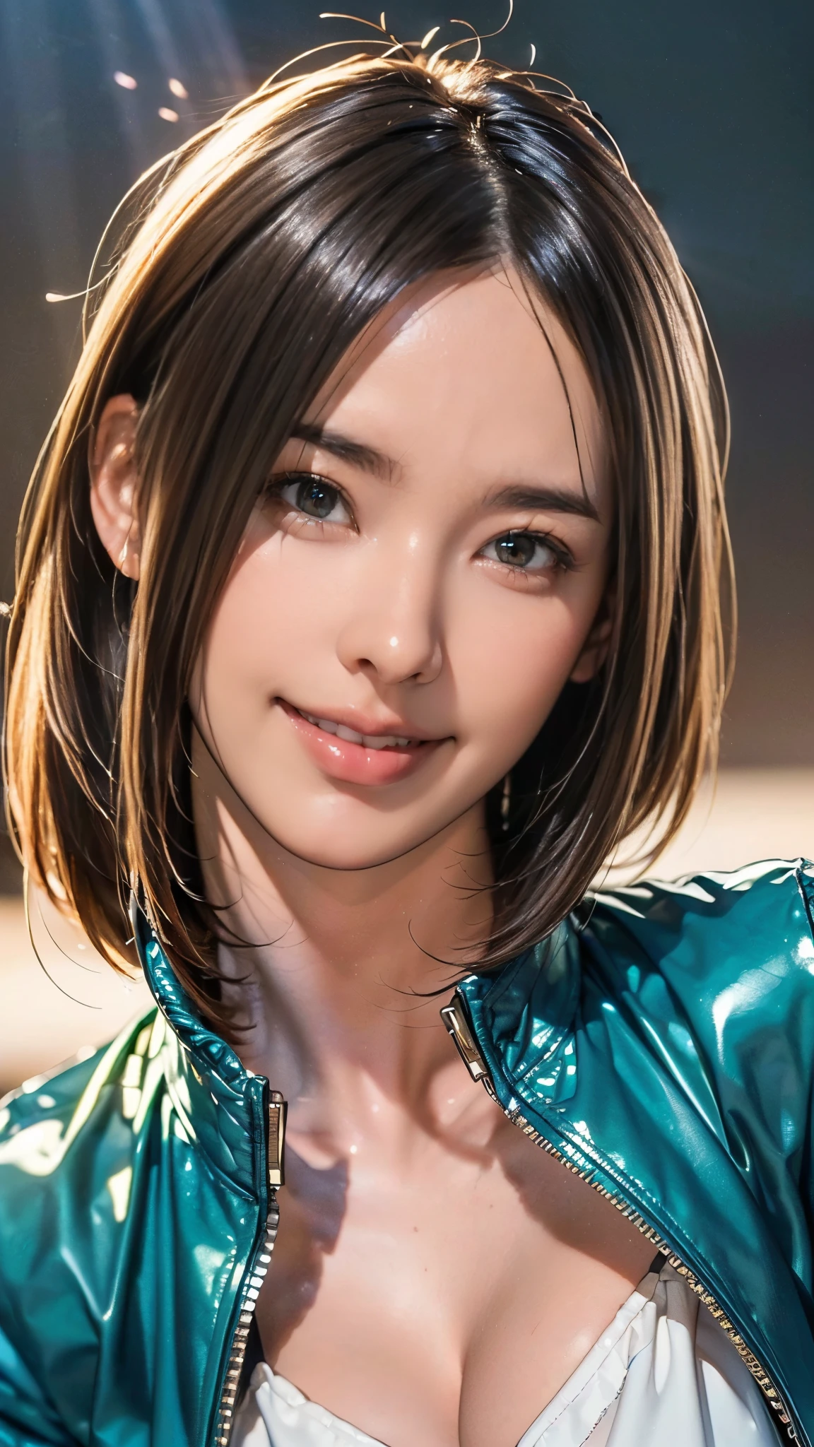 (((masterpiece:1.5),(highest quality:1.5),(Very detailed:1.5),(High resolution:1.5),(Realistic:1.5),(Photorealistic:1.5),(Delicate depiction),(Gentle colors))),8k,wallpaper,BREAK,1 girl,New female employee,(Face close-up:1.5),(front),Japanese,Short Bob,(Black Hair),(Beautiful Hair:1.5),(Shiny Hair:1.3),(Detailed hair drawing:1.2),(Peering in:1.5),(Fine skin:1.5),(Shiny skin:1.3),(Beautiful Face:1.5),(Cute Face:1.5),(smile:1.5),(Smiling with mouth closed:1.5),(Beautiful Teeth),((Wearing a stylish jacket:1.5)),((Wearing a cute shirt:1,5)),(Very delicate and beautiful brightly colored clothing:1.4),(evening:1.5),(crepuscular rays:1.5),(((Blur the background:1.5)))