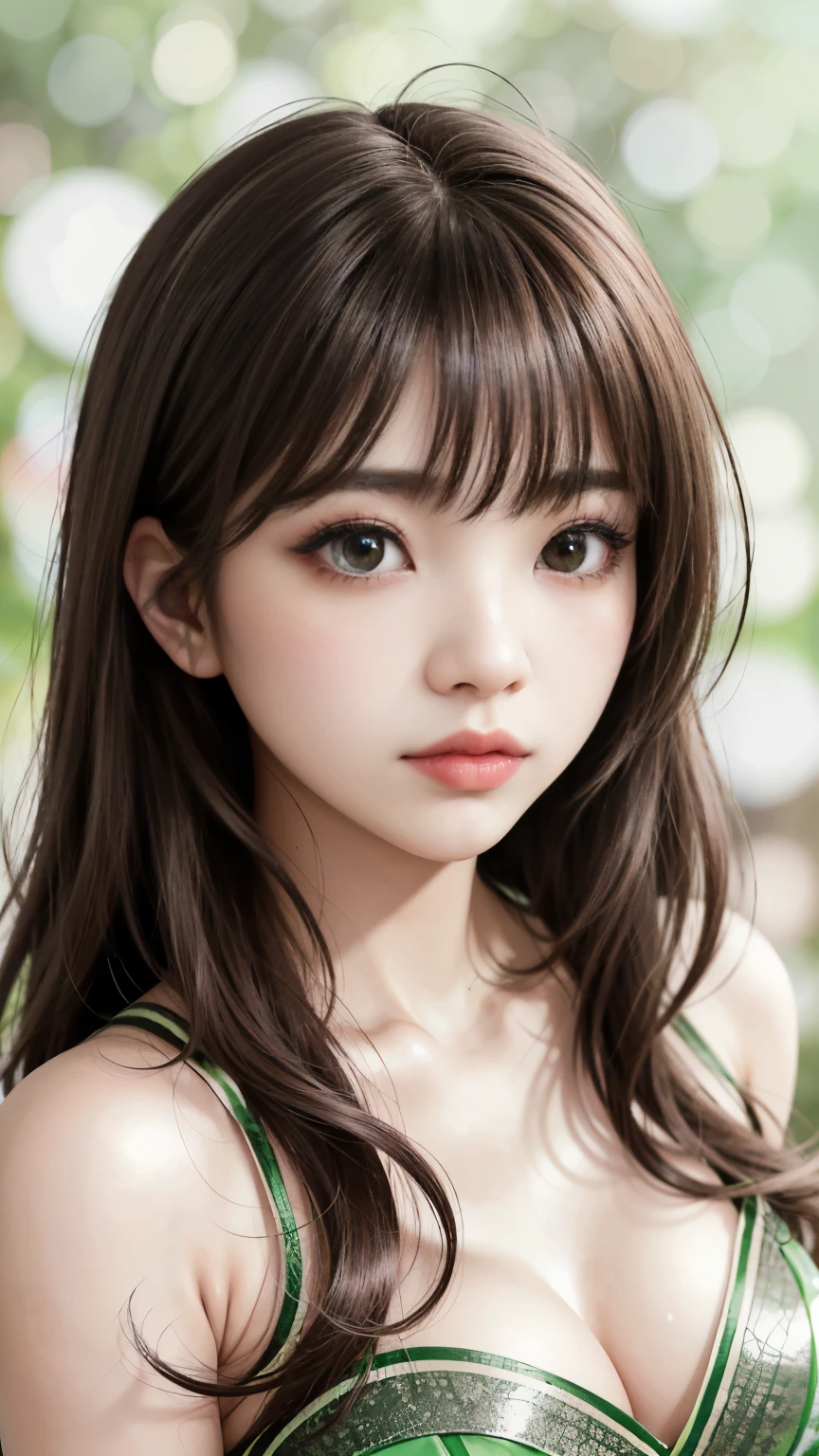 ((the most absurdres quality eye:1.3)), (((Absurd quality natural beautiful cute sharp face), Super crazy details:1.35)), (明るいgreen白い顔色), ((Clear and unblurred、Perfectly rounded and realistic brown_eye:1.4), Super crazy details:1.3), ((Round pupil detail at the end:1.4)), ((small iris:1.2)), Detailed lips:1.3, (length_green_eyeliner), (pink_lipstick:1.1), ((Perfect darkness_eyehadows)), (Detailed nose:1.2), Perfect composition, ((green白い肌:1.28)), ((dry skin)),