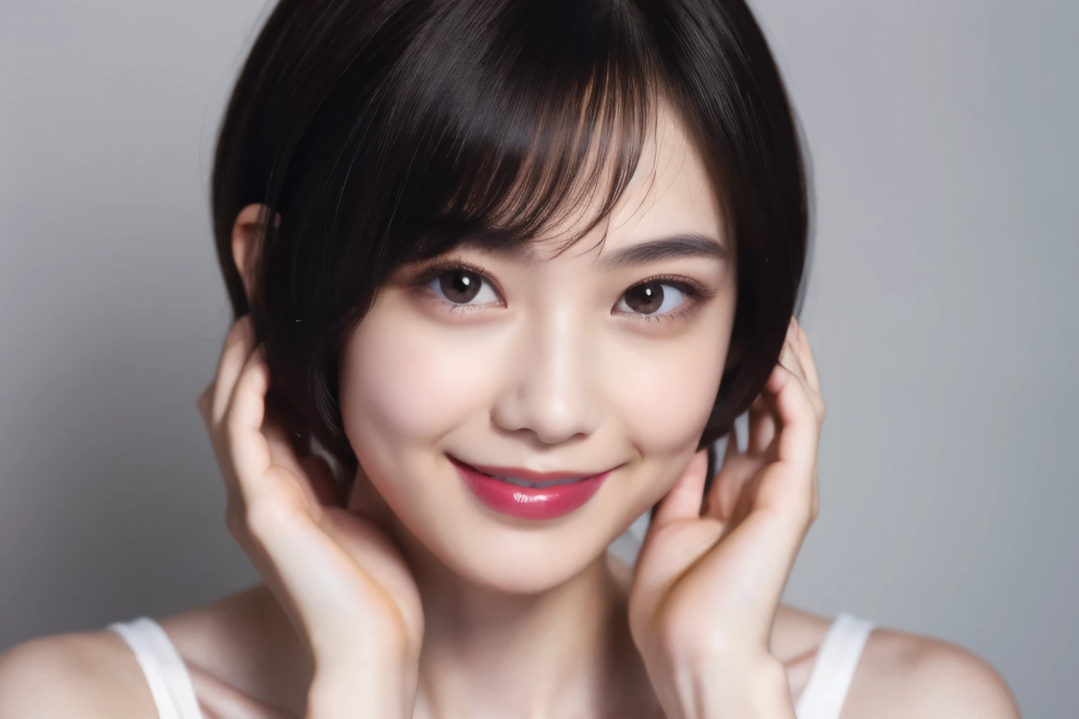 239 20-year-old female, short hair,A kind smile, lipstick
