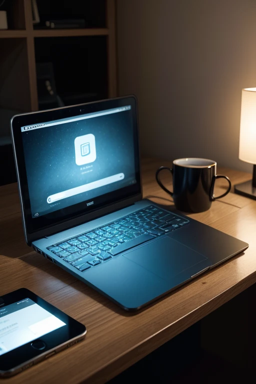 This image features a photographic style with elements of technology and innovation. Could be a photo of a modern technological device, como um smartphone, laptop ou tablet, with attractive lighting and visually interesting composition. Colors can be vibrant to catch viewers&#39; attention and convey a sense of dynamism and modernity.