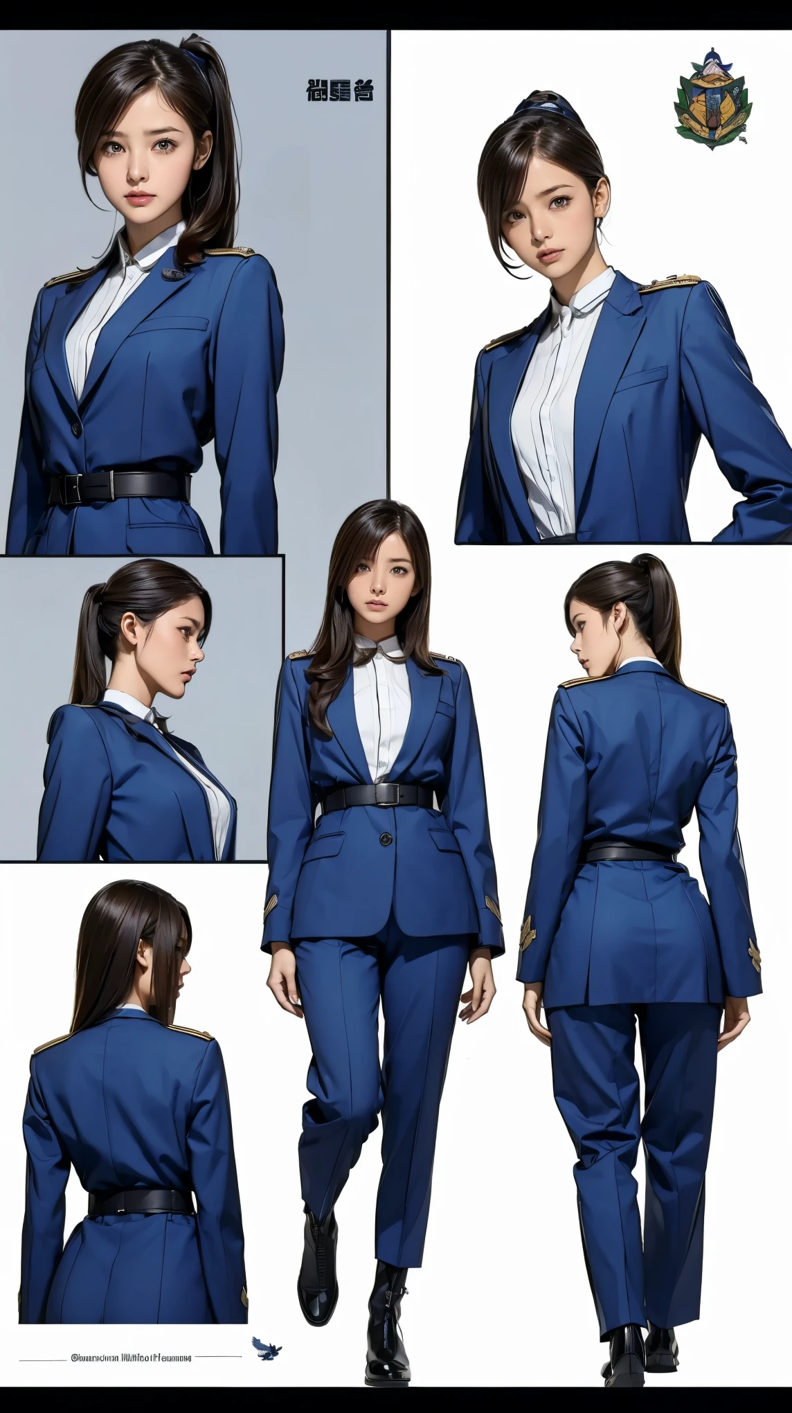 ((masterpiece)),(((highest quality))),((Reference Sheet, Character Design, front, return, ~ ~ side, Mr..々Hairstyle, Mr..々Performance, Facial Expressions)), 14-year-old girl, Cute type, (Very slim:1.4), (Very small ass:1.4), Realistic buttocks, Medium chest，Short Bob, Thin thighs, Long legs, It's not a big deal,(A female Earth Federation officer is walking), (Wearing Earth Federation military uniform, White and navy blue military uniform),(Worn by federal government employees&#39;White Hat:1.5)