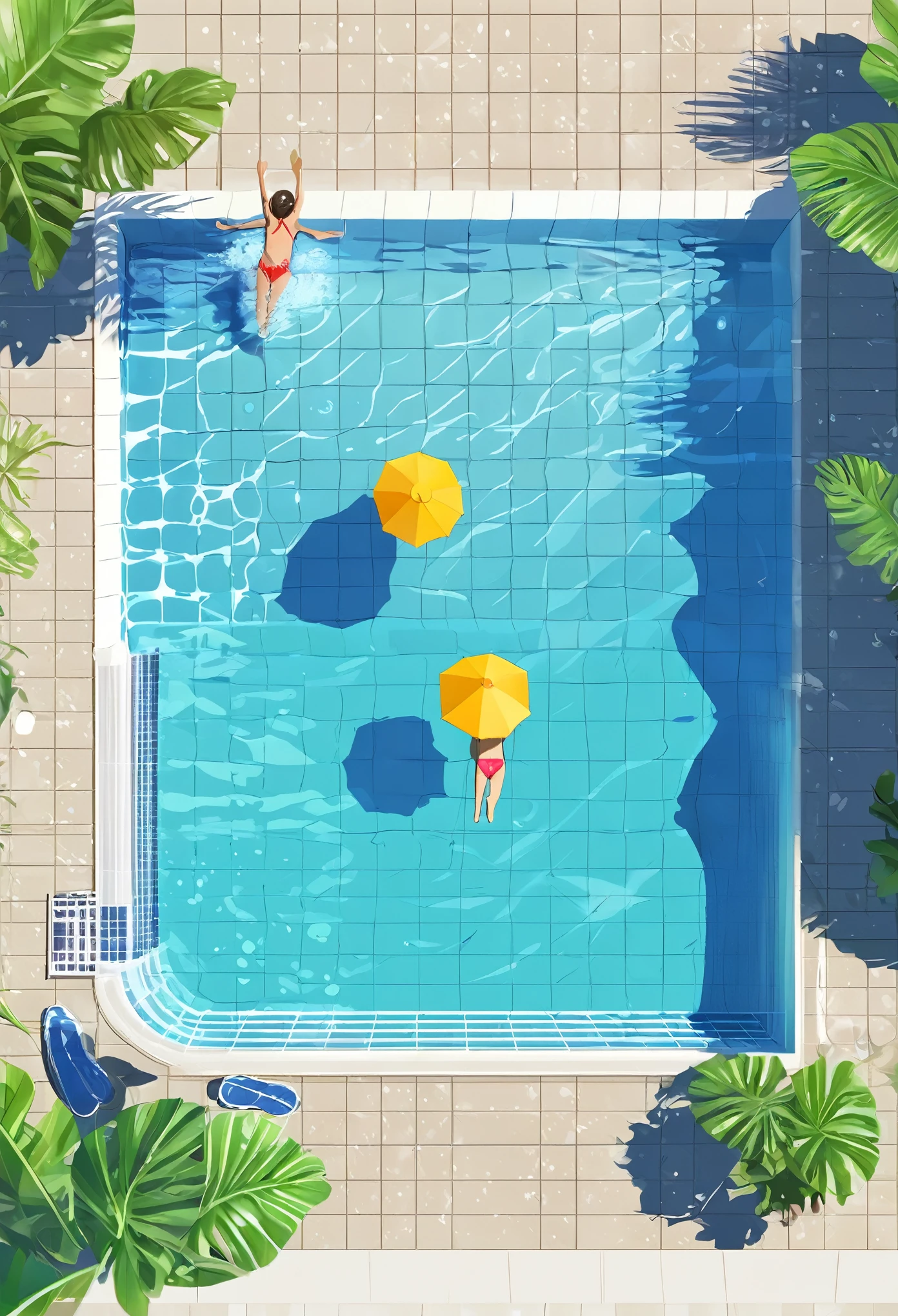 2Dillustration,Small summer solar term,swimming pool,Blue main color,Cool feeling,Children swimming in the water,Top view,Poster graphic,HD,illustration,Floor Plan