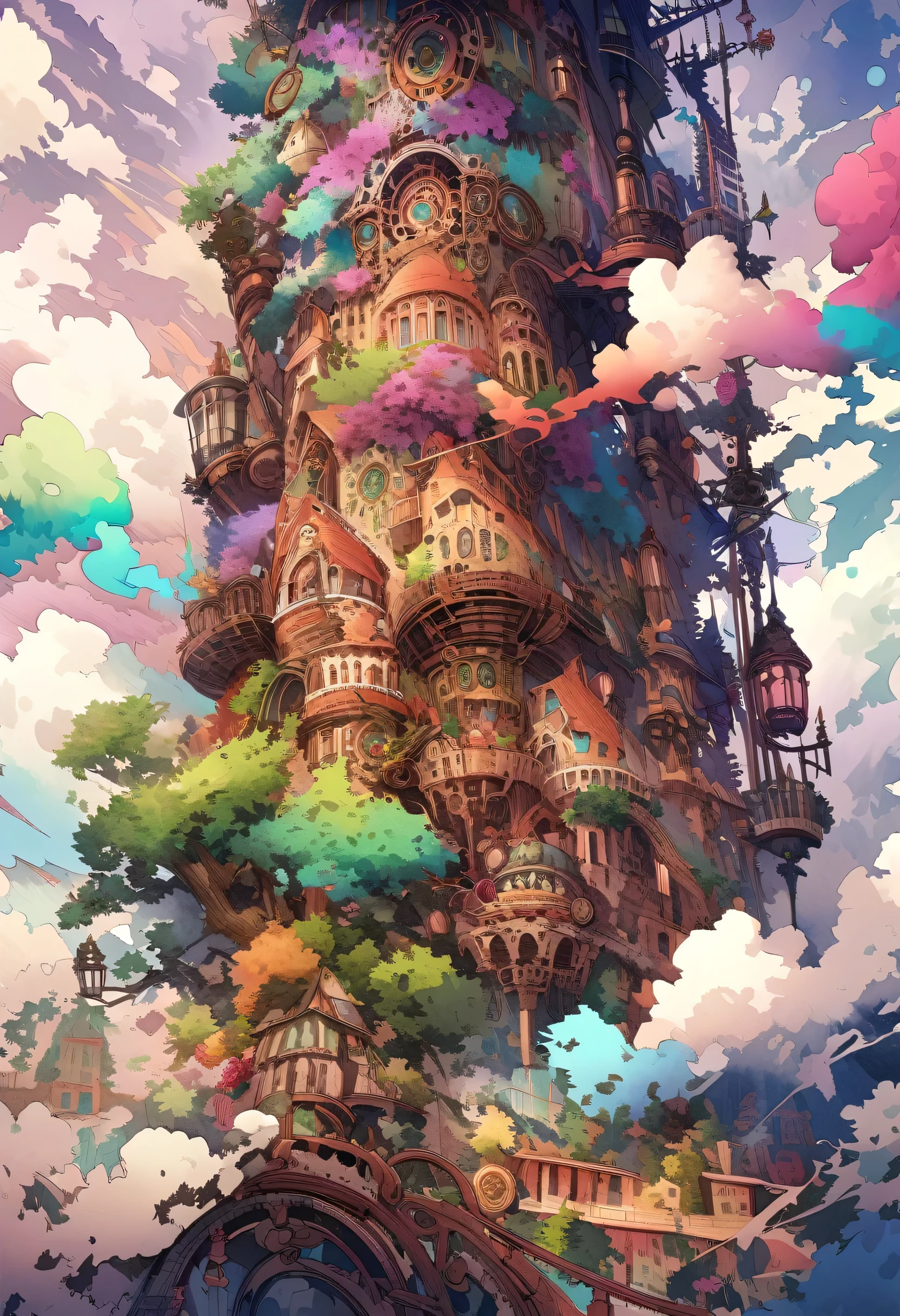 Dream-like Art Live Tree, Colorful smoke, Insane Details, steampunk detail, Intricate details, Ultra-detailed,