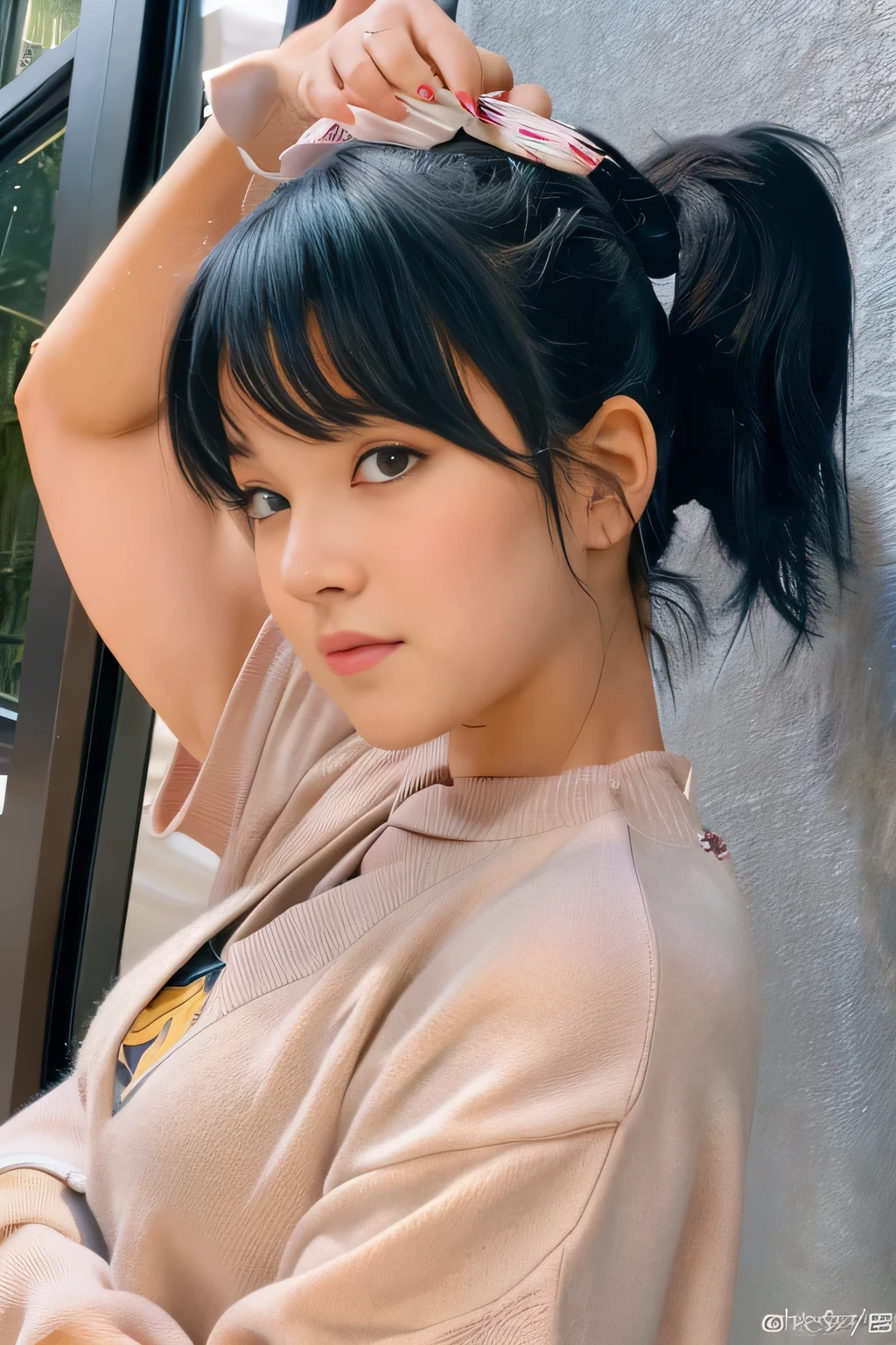 Anime girl with black hair and ponytails
