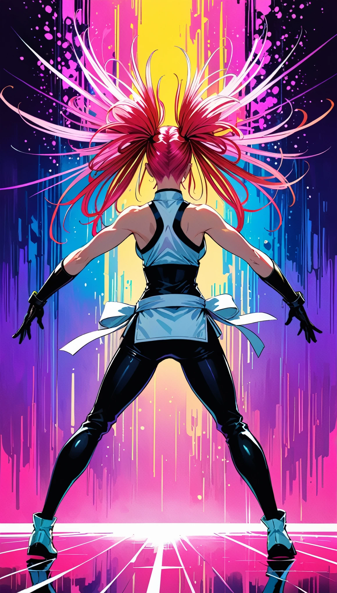 (in style of Ashley Wood:1.4),(in style of Takeshi Obata:1.3), (Lycoris radiata background:1.3),(darkorchid neon glowing:1.1)gradient pop surrealism,Detailed, BREAK 1 girl,muscles of the back,posing, dynamic action, expressive action,fighting,judo uniform girl,fullbody portrait of a girl,Yoga moves,Perfect hands