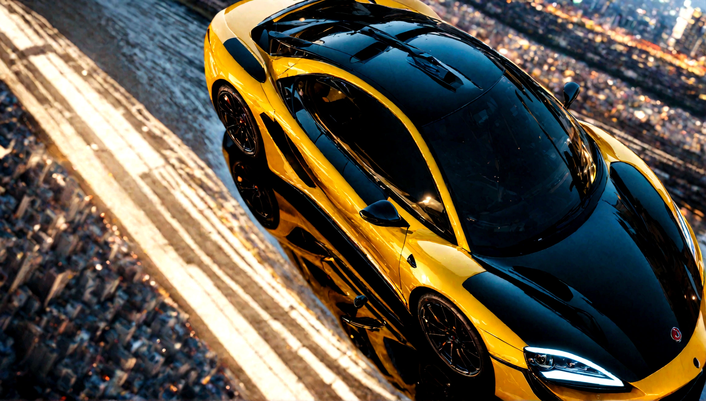 a beautiful yellow supercar, city of tokyo in the background, detailed high resolution photo, cinematic lighting, 8k, photorealistic, dynamic composition, vibrant colors, reflection on the car body, depth of field, realistic textures, intricate details, sleek design, futuristic architecture, ultrawide angle, dramatic sky
