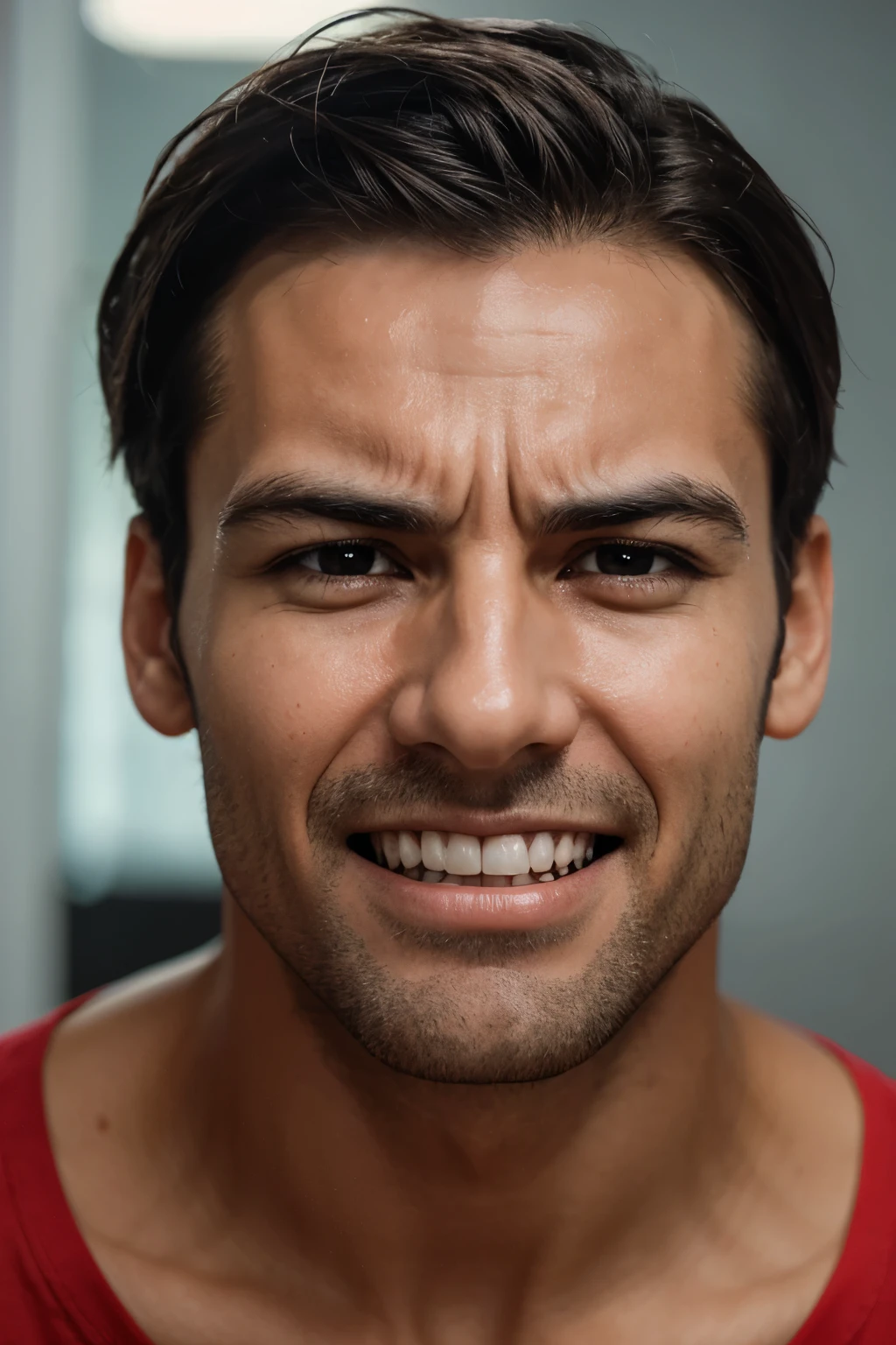 patient who shows that he has bruxism, which is the involuntary habit of clenching or grinding the teeth, showing discomfort or pain in your facial expression