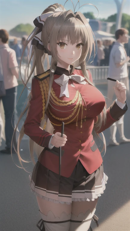 1girl, sento isuzu, isuzu-uniform, solo, standing, happy, amusement park,   (ultra high res,best quality), (8k, RAW photo, best quality, masterpiece:1.2), professional lighting, physically-based rendering, highres, absurdres,