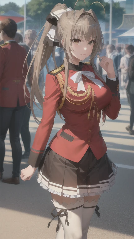 1girl, sento isuzu, isuzu-uniform, solo, standing, happy, amusement park,   (ultra high res,best quality), (8k, best quality, masterpiece:1.2), professional lighting, physically-based rendering, highres,