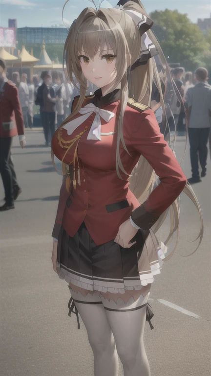 1girl, sento isuzu, isuzu-uniform, solo, standing, happy, amusement park,   (ultra high res,best quality), (8k, best quality, masterpiece:1.2), professional lighting, physically-based rendering, highres,