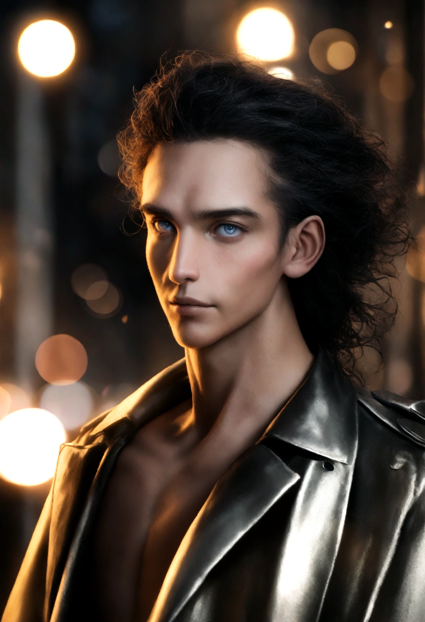 japanes、24 only、swim wears、Portrait photo of beautiful man with full body, perfect  eyes, Wearing a shabby mecha coat, ((Light bokeh)), complex, (steel metal [rest]), Elegant, sharp focus, Photo Park Greg Rutkovsky, softlighting, bright colour, masutepiece, (a street)), detailed realistic faces, facial close-up