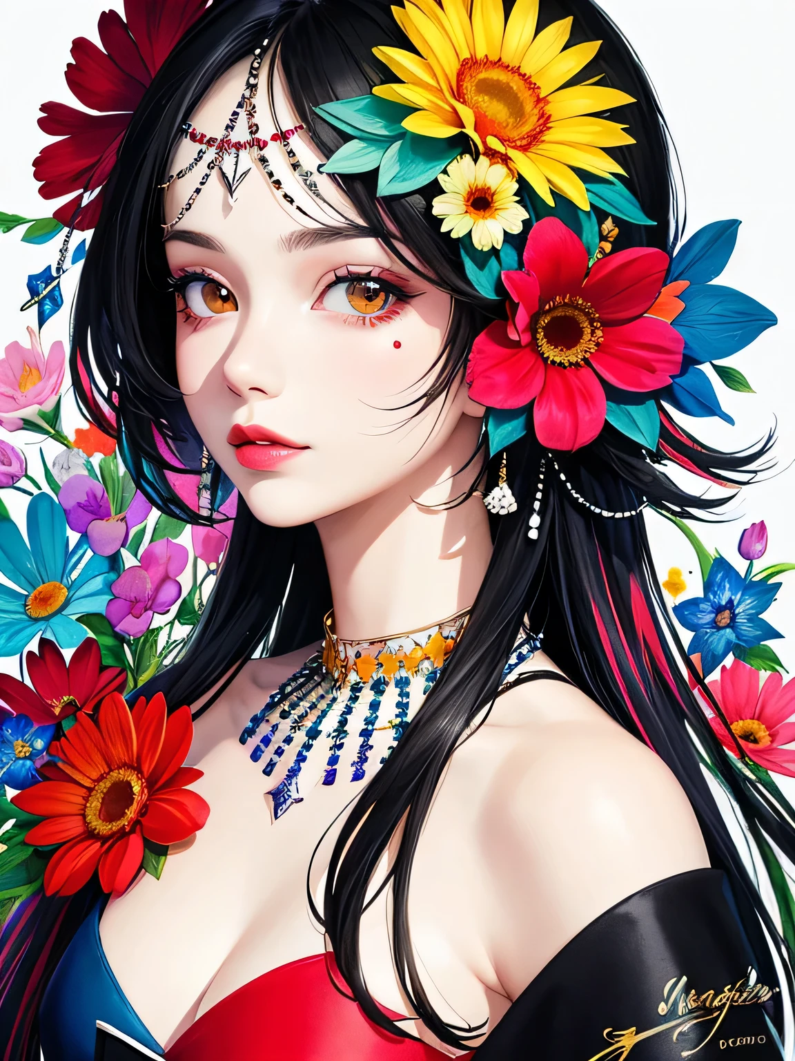 Black Star Red and White Style、(((stylish fashion))), 8K Quality、Intense watercolor, Detailed watercolor art, Watercolor splash, Surreal, avant-garde pop art, Beautiful and expressive paintings, Beautiful artwork illustration, Very colorful tones, wonderful, Cool beauty, highest quality、Official Art, Vector art, Stylish design, (((The most beautiful girl))), (((highest quality))), HDR, ((detailed)), (((Doodle Art)), ((masterpiece)), ((Super detailed)), (((Colorful flowers))),(((Stylish))),