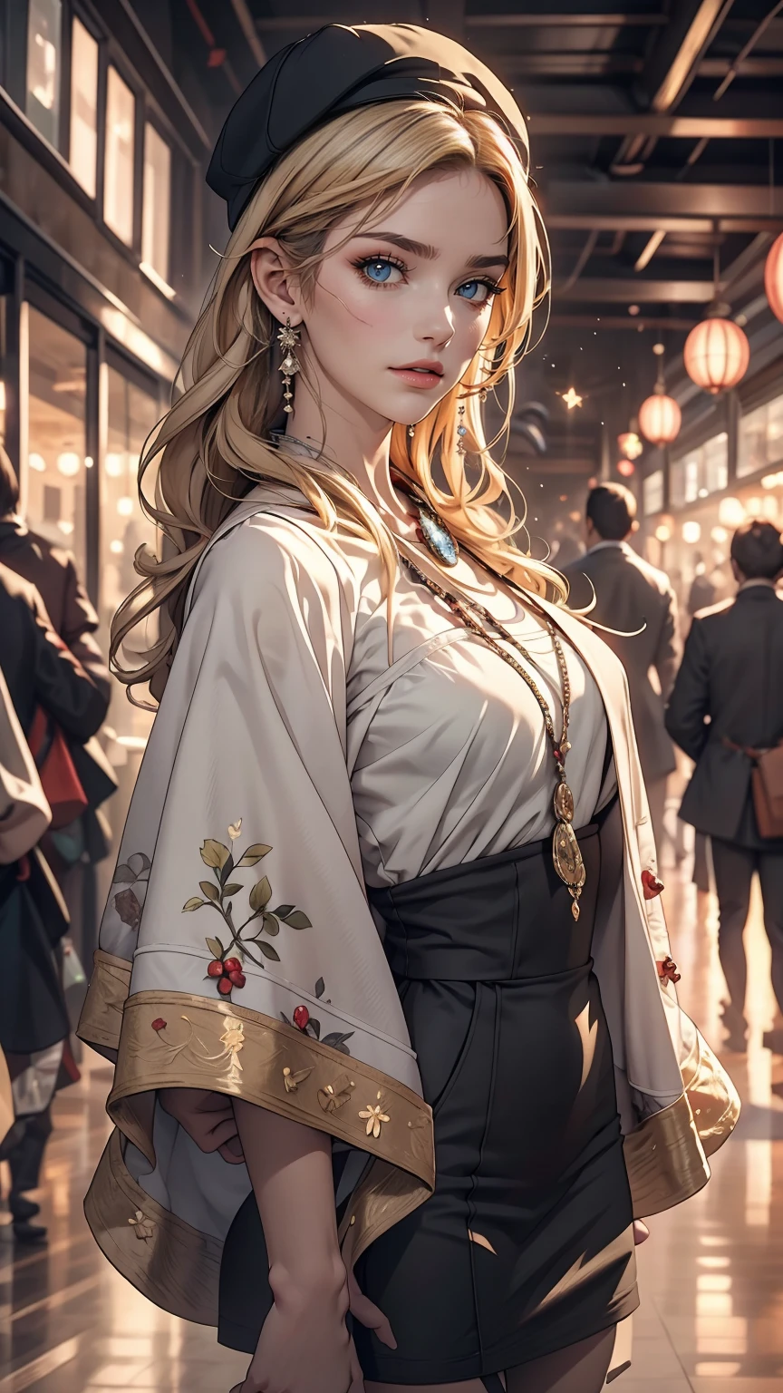 Medium Shot, Medium Shot, Depth of written boundary, bust, Upper Body, Movie angle, masterpiece, highest quality, Very detailed, CG, 8k wallpaper, Pretty face, Delicate eyes, Otome, alone, Long white hair, Yellow Eyes, hairpin, White shirt, black hooded jacket, Black baseball cap, Black Stockings, Black knee-high boots, sunset, 中世のport, port, Detailed water surface, Sun reflection