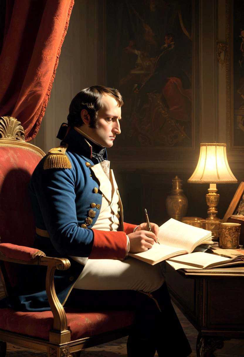 Late Night、Napoleon reading in bed, sitting at his desk、Napoleon concentrating on documents in the morning glow、Napoleon on Horseback