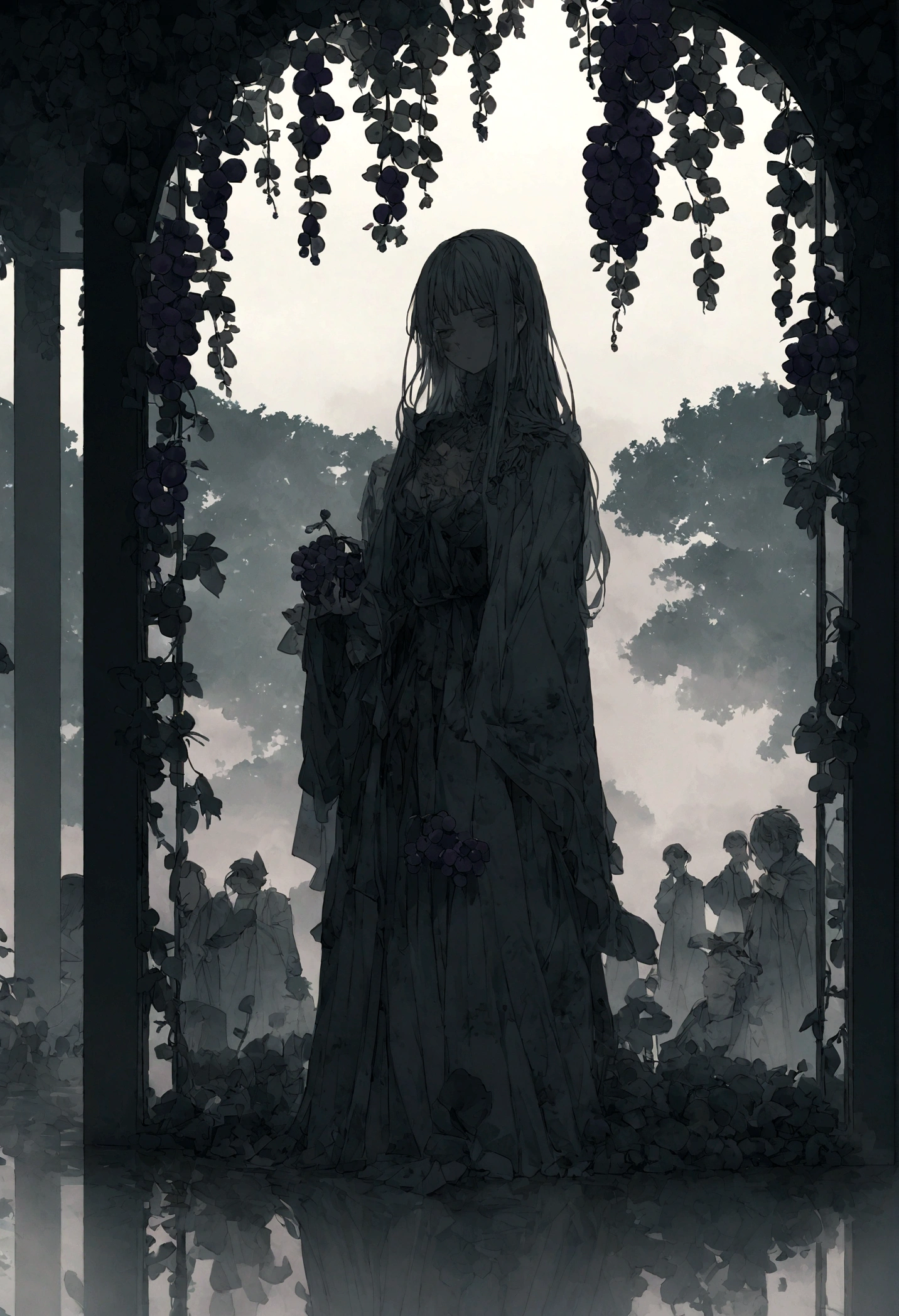 Grape, Grapeを強調、Metal,, Dirty, go, 8k, reflect, Thinking about plants and their worshippers, shading, Foggy, dark, , beautiful, beautiful、There are no living organisms