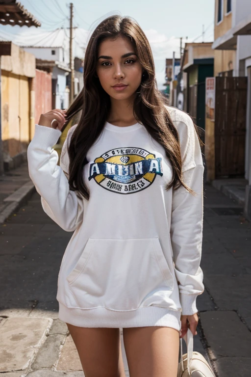 Hermosa chica latina con sudadera de capucha