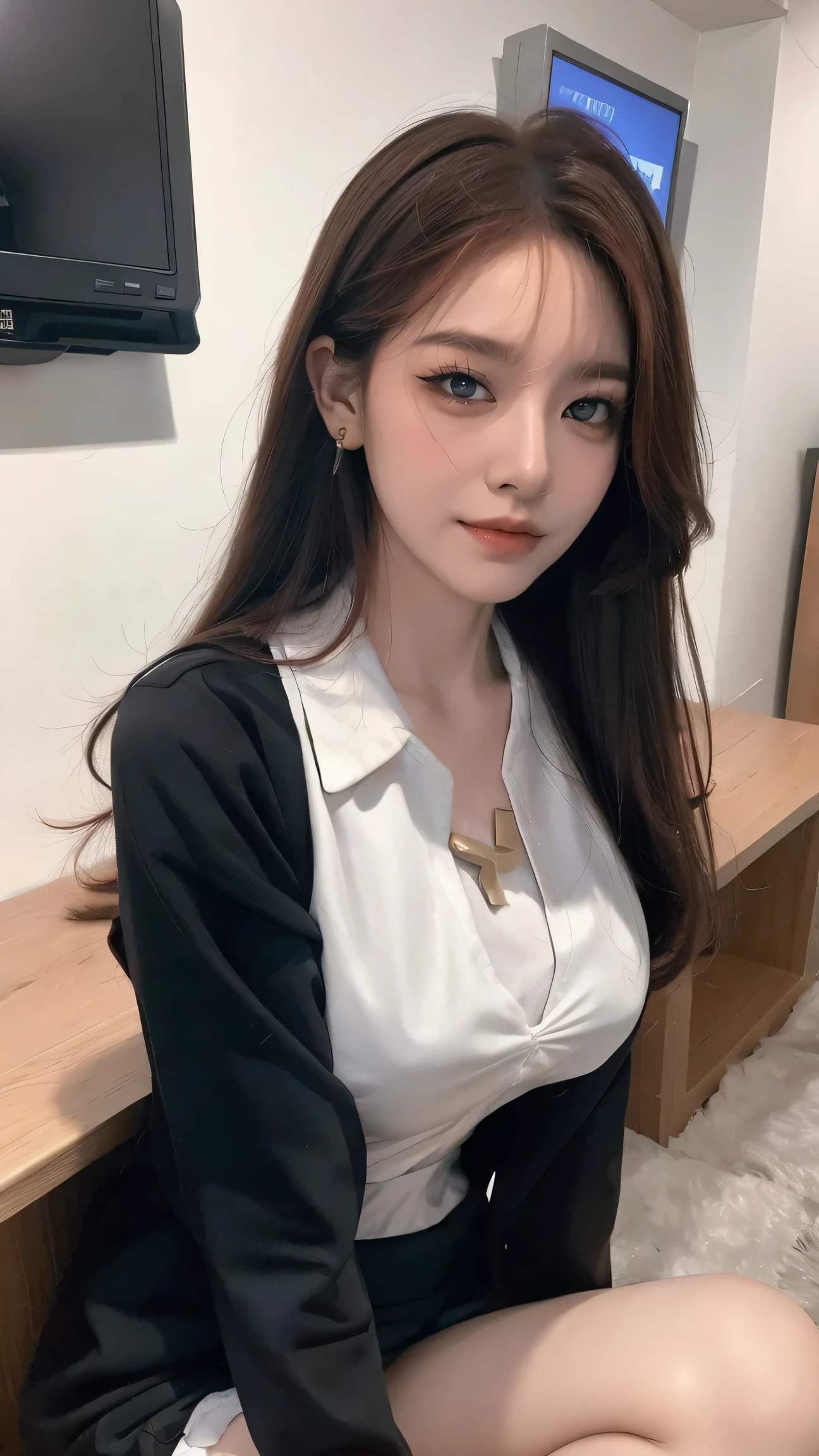 ((best quality)), ((masterpiece)), (detailed),whole body, Perfect face, Pretty Face, Beautiful woman, Beautiful Body, E-cup breasts, teller, minimarket teller, teller uniform, women's shirts, apron, mini skirt, Perfect body, Stand behind the teller's desk, Head accessories, Ear accessories, Yae Shrine Maiden,(Wooden sandals,Show your toes,Black Manicure)