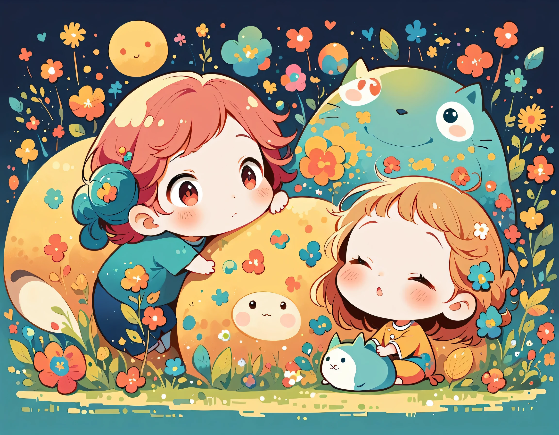 Watase Seizo style、The most beautiful girl of all time、Lips in Love、Colorful flowers、Simple line initials、Abstract art、(((chibi))), Colorful and cute pillbugs, Totoro Forest