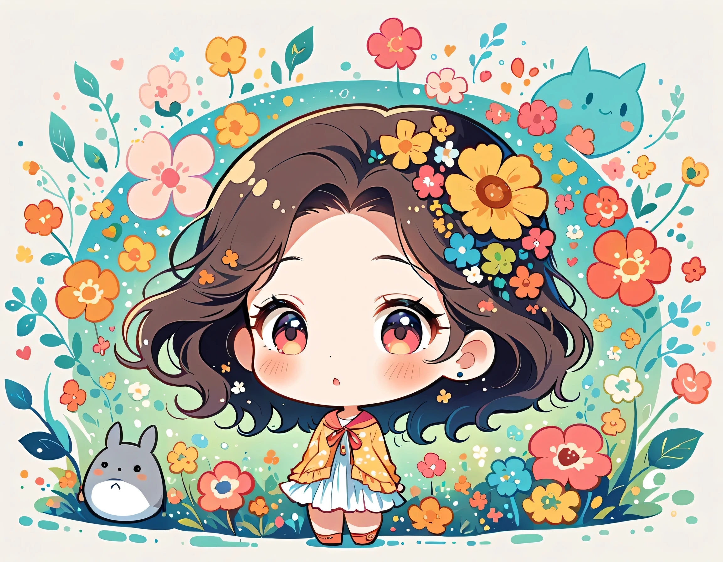 Watase Seizo style、The most beautiful girl of all time、Lips in Love、Colorful flowers、Simple line initials、Abstract art、(((chibi))), Colorful and cute alien, Totoro Forest