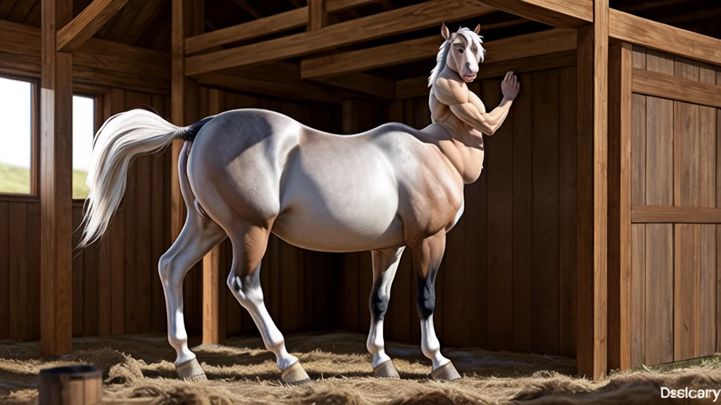 full rear view of a  furry fat  (black:4) draft  horse mare standing in open field. 2 big lumps of horse dung (1,5) oozing out of  rectum and anus at the centre of a big bum and sliding down legs.  huge  stream of light yellow  urine pouring out of bum flooding (1,80) the ground under horse. facing away from view point - towards horizon. open rectum and anus in full view  tail to left side. ((masterpiece)), ((best quality)), ((highres)), ((extremely detailed)), (( long distance back view)), (super realistic) . anatomically correct.   bright sunny sky. (head(1,10), body, legs, hooves,(2.5)).  (dung:2) on ground. horse ridden by  a BBW African woman