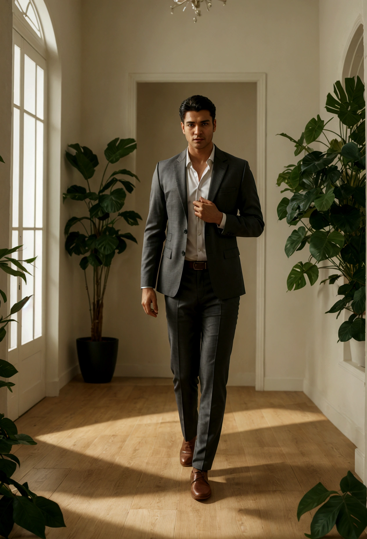 Cartoon character of a man standing on the floor of a room, vestido com um terno jodhpuri, standing in a botanical garden, photogenic full body photo, ready for a meeting, imagem de corpo inteiro, wearing business suit, Tiro na Canon EOS R 5, Tiro na Canon EOS R5, wearing a business suit, usando um blazer, fazendo uma pose elegante