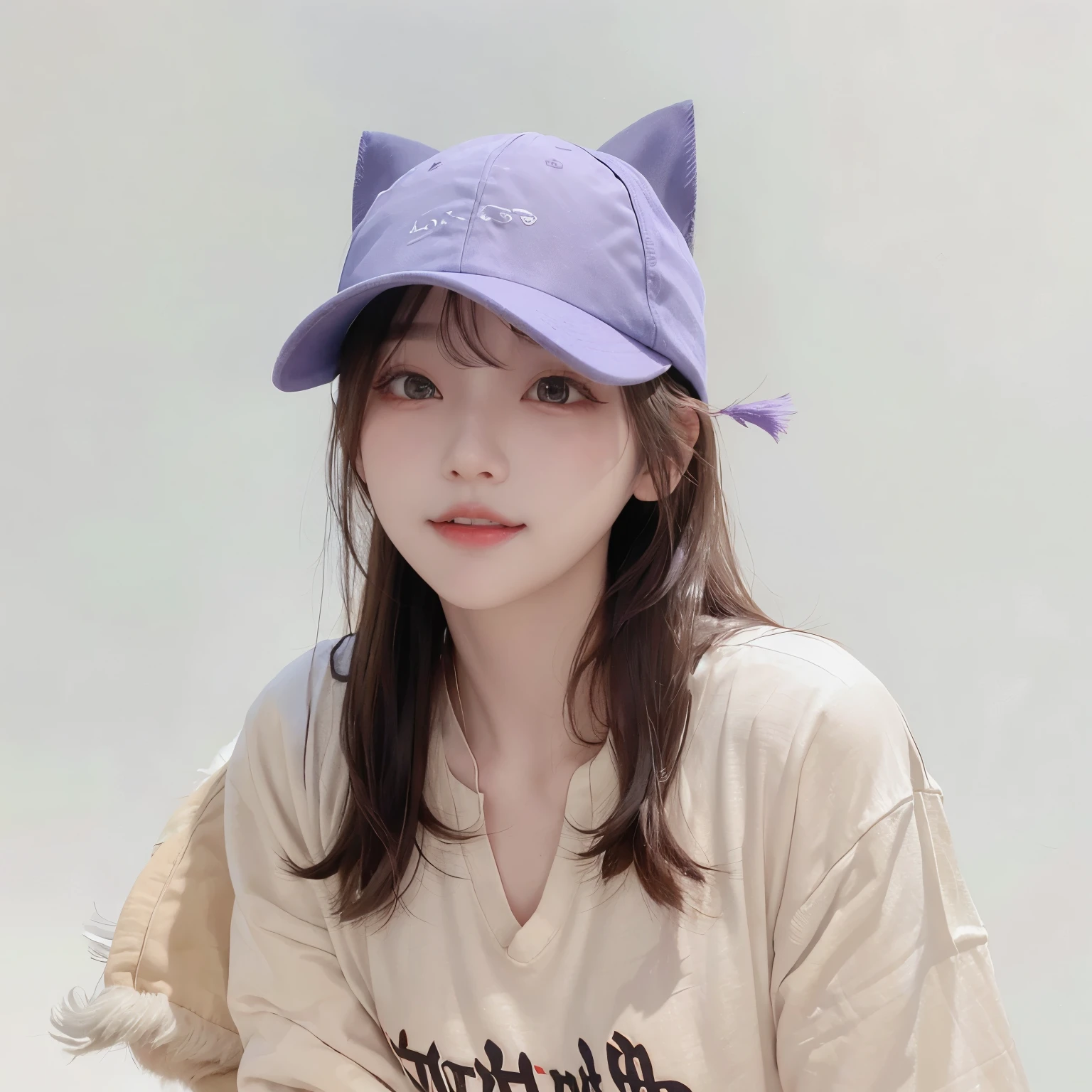 Best image quality、original photo、ultra high resolution、21 years old Korean、small breasts、dynamic angle、Cowboy shooting、The most beautiful form of chaos、elegant、Innovative design、bright colors、,light brown short hair、disheveled hair、light brown eyes 、black baseball cap(Facial expressionSmile)、short bob、Smile、Fair and shiny skin、beautiful eyes,random colors、The details are very beautiful、thin lips、Delicate and beautiful eyes、elongated eyes、Pale pink cheeks、long eyelashes、beautiful double eyelids、eye shadow、he、White Large T-shirt Sweatshirt、baggy pants、Shot from the side、sexy pose、enlarge