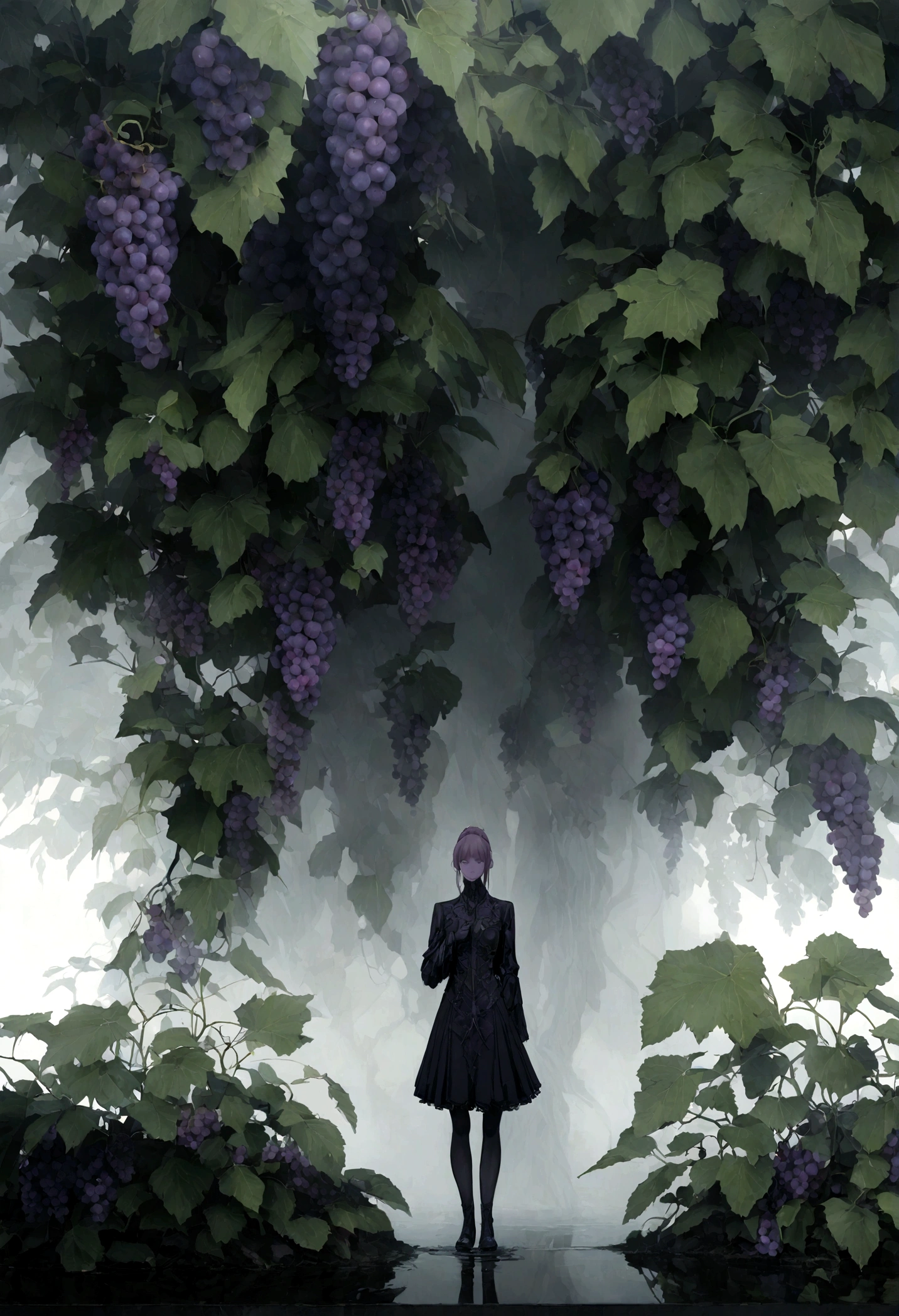 Grape, Grapeを強調、 8k, reflect, Thinking about the existence of plants, shading, Foggy, dark, , beautiful, beautiful、Humans don't exist、Grapeのみ描く