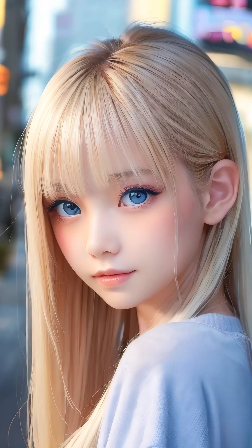 Extraordinary sexy beauty、beautiful, A kind and bright expression、Sexy and refreshing impression、Perfect beautiful Pretty face、Super long ponytail、Bangs that cover the eyes、Facial hair、Super long, Shine mystically、Natural straight platinum blonde hair、beautiful facial hair、very cute、beautifully、Sexy ugly little woman、So perfect and beautiful, Pretty face、Large, bright, light blue eyes that sparkle beautifully、Very big eyes、Very white, like々Brighter skin、Small Face Beauty、Round face