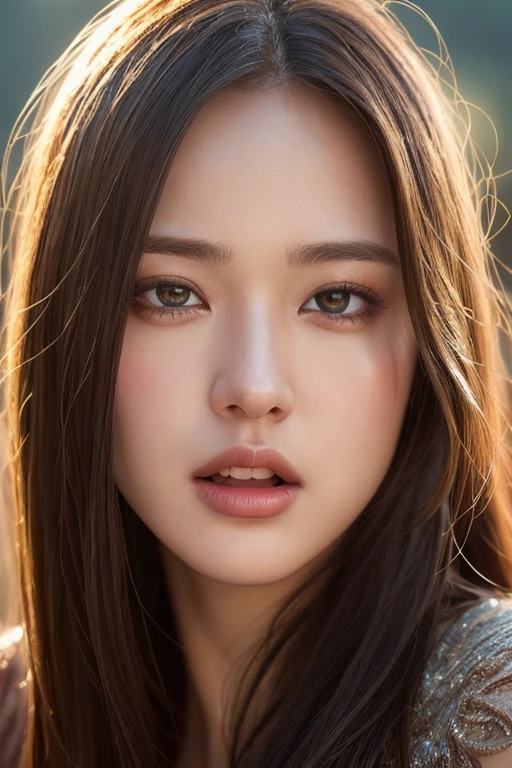a girl with an open mouth, beautiful detailed eyes, beautiful detailed lips, extremely detailed face, close-up portrait, intricate details, photorealistic, high quality, ultra-detailed, cinematic lighting, dramatic colors, fantasy art, digital painting