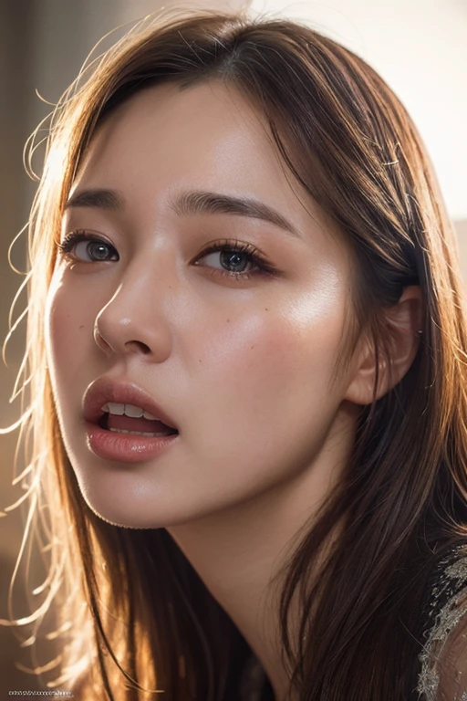 a girl with an open mouth,sensual pose, beautiful detailed eyes, beautiful detailed lips, extremely detailed face, close-up portrait, intricate details, photorealistic, high quality, ultra-detailed, cinematic lighting, dramatic colors, fantasy art, digital painting