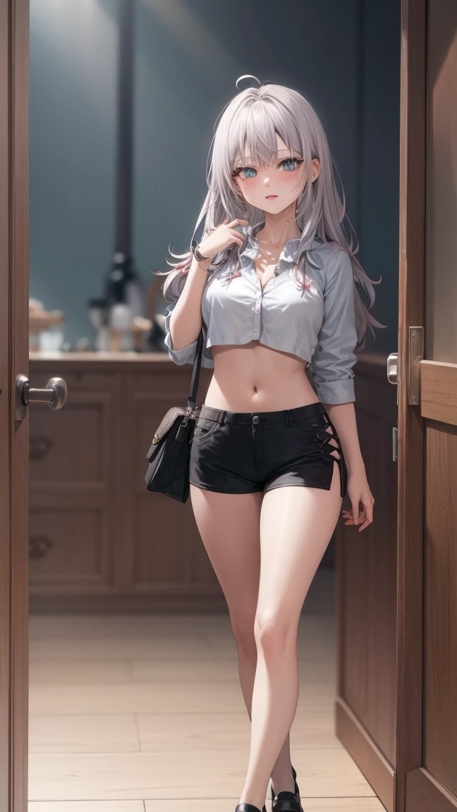 Alisa Kujou, 

(day:1.7), in a room with curtains on the windows,adentro, 1 girl standing at attention, 30 years,hembra joven,hermoso Finger, hermoso long legs ,hermoso body ,hermoso Nose ,hermoso character design, ojos perfectos, perfect rostro,

There is an anime girl in shorts walking through an open door., 1 chica, muslos, solo, (falda muy corta:1.4), blue eyes, senos, chaqueta, camisa, , falda plisada, white camisa, arco, mano en la cadera, rubor, black muslos, arcotie, adentro, calzado marron, zettai ryouiki, mocasines, zapatos, large senos, cuerpo completo, mirando al espectador, boca abierta, thighs, bikini blue

mirando al espectador, en el centro de la imagen, bajo el arte oficial del trasero, Fondo de pantalla CG unity 8k extremadamente detallado, Perfect lighting,vistoso, Brillante_frente_rostro_Lightinasterpiece:1.0),(mejor_calidad:1.0), ultra high resolution,4k,ultra detallado,
Photography, 8k, hdr, high resolution, absurdos:1.2, codas portra 400, film grain, fondo borroso, bokeh:1.2, Destello de lente, (vibrante_color:1.2)
, (hermoso_rostro:1.5),(angosto_cintura), (hermoso,Enorme_senos:1.3)