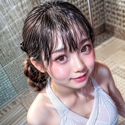 SFW, (Friendly snapshot of girls in open shower room by pool), Braid hair, With bangs、(School Swimwear), the body is covered with juice、Sweating、be sweaty、Wet pearl skin, ((Wet swimsuit)), Perfect Lighting, Clear Focus, (bokeH:1.4), Roundly butts, { (shower:1.7) | Overflowing Gigantic sideboob | Butt cruck | (from above:1.4) }, hidden hands BREAK (NOGIZAKA girls)  ((Extremely Detailed very KAWAII face variations)), perfect anatomy, Childish, captivating gaze, elaborate detailed Eyes with (sparkling highlights:1.2), long eyelashes、Glossy RED Lips with beautiful details, Coquettish tongue, Rosy cheeks . { (Dynamic joyful expressions) | (:d) }, (no large eyes) .