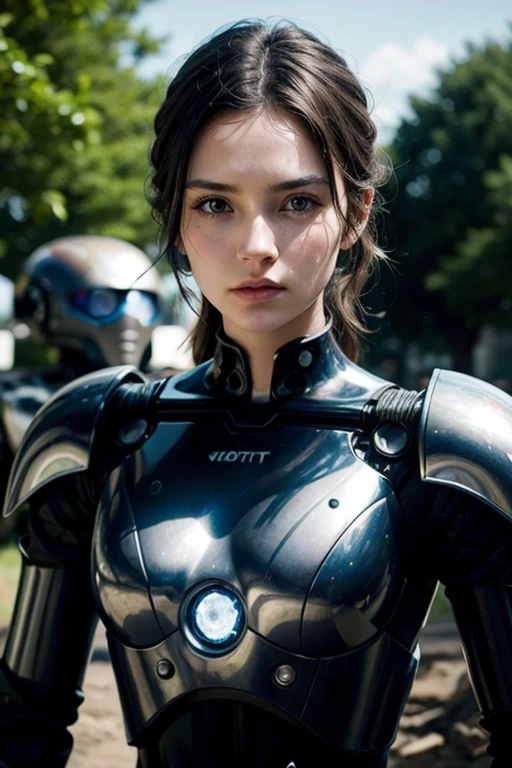 a woman standing next to a robot in a field, 1girl, robot, field, vogue italia, tartan garment, classical animation, scott robertson, two models in the frame, victorian photograph, two women, cyborg warrior, extremely detailed eyes and face, high quality, realistic, photorealistic, HDR, studio lighting, ultra-fine painting, sharp focus, physically-based rendering, extreme detail description, professional, vivid colors, bokeh, portraits, concept artists, cool colors, dramatic lighting