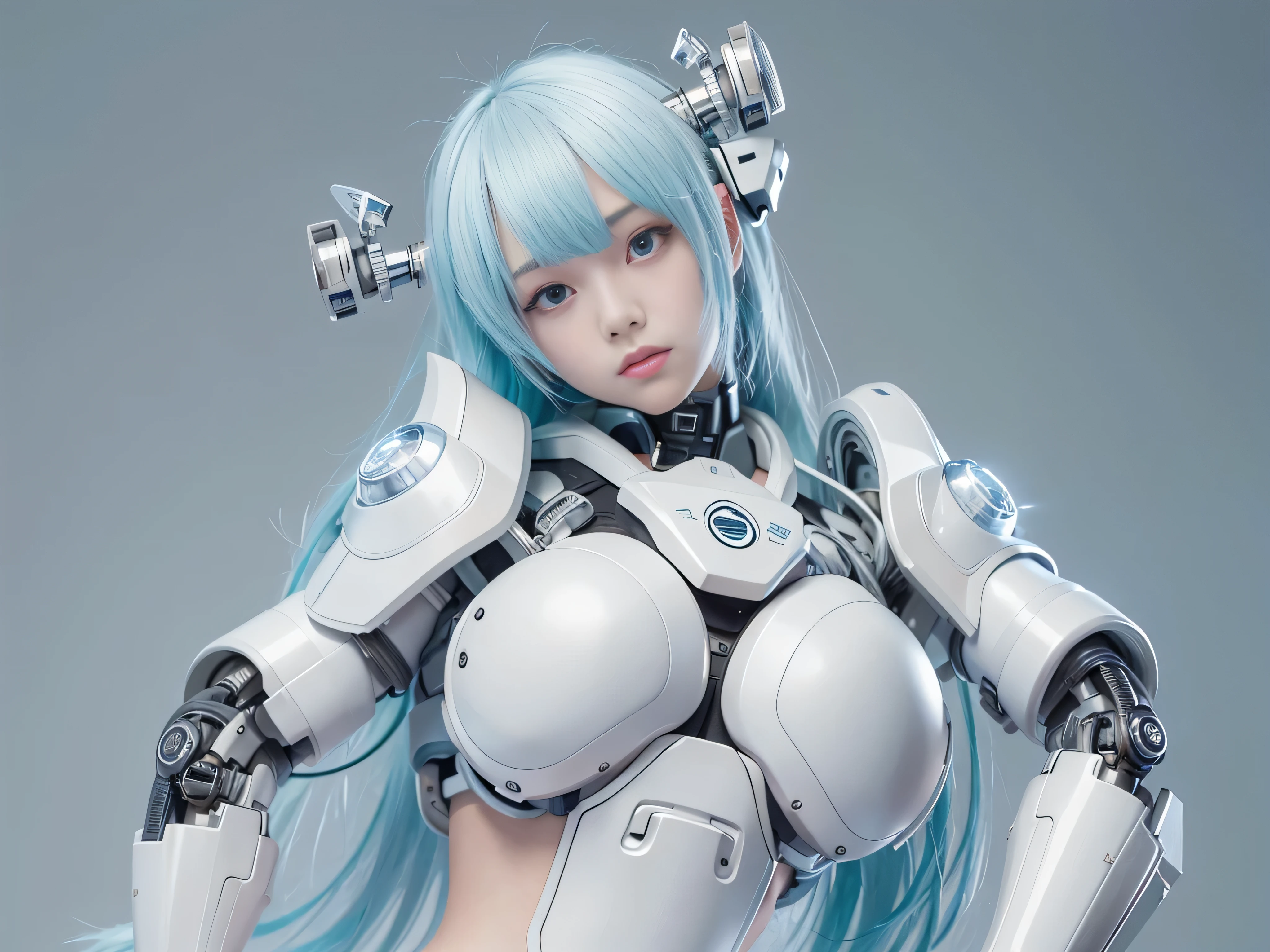 masterpiece, highest quality(:1.2), Very detailed, Japanese Android Girl,plump,Control panel,Squat,Mechanical Hand,Robotic arms and legs, Black sponge joint,Blunt bangs,White robot body,Ceramic body,White long boots,Perfect Cyborg Girl,Charging Spot,She is charging now,blue eyes, Extremely realistic texture, Human-like skin, Realistic Hair, Realistic metal texture, Professional Lighting, (RAW Photos), Realistic, (Photo taken from below with an 8mm fisheye lens),