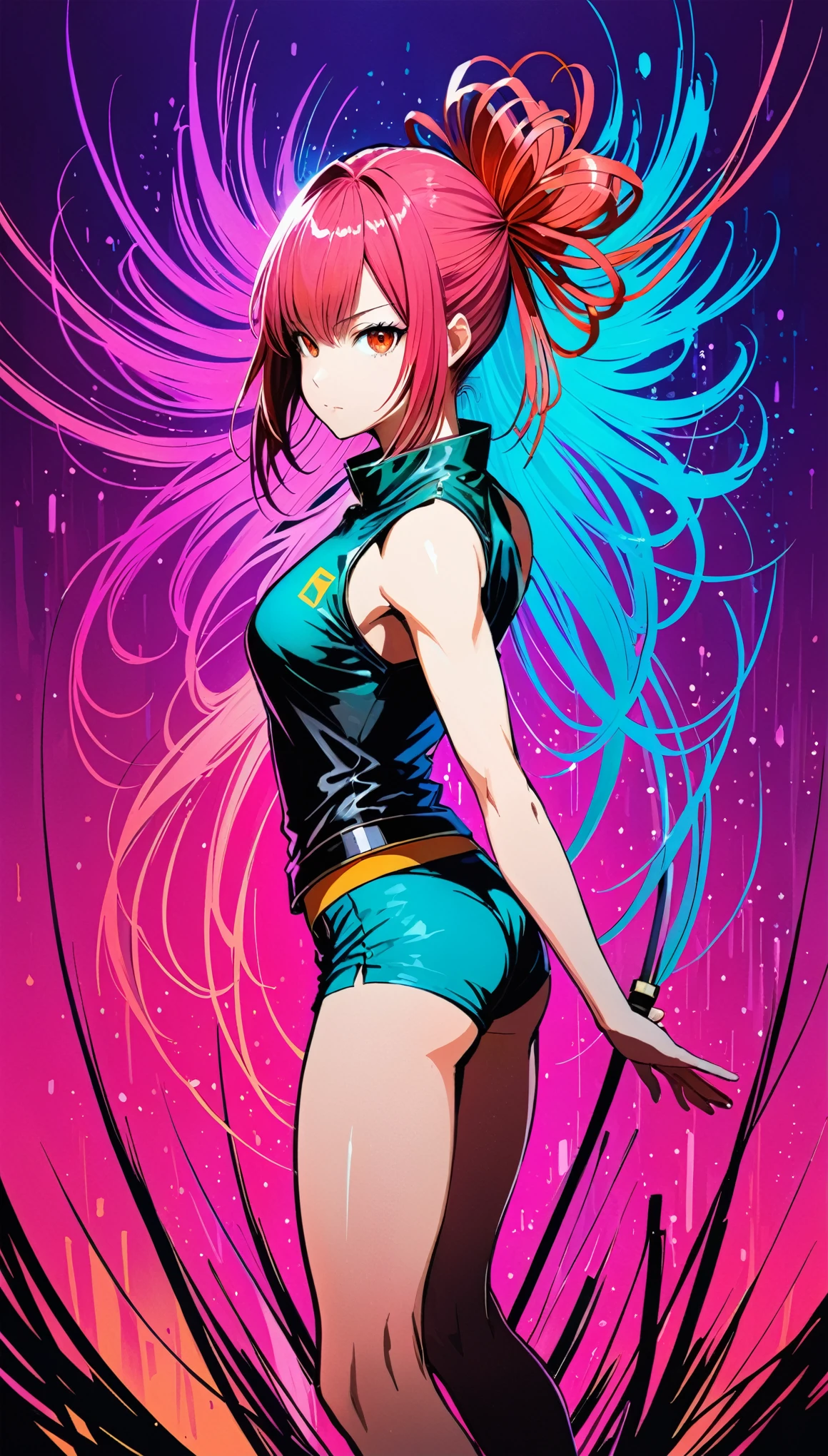 (in style of Ashley Wood:1.4),(in style of Takeshi Obata:1.3), (Lycoris radiata background:1.3),(darkorchid neon glowing:1.1)gradient pop surrealism,Detailed, BREAK 1 girl,muscles of the back,posing, dynamic action, expressive action,fighting,judo uniform girl,fullbody portrait of a girl,Yoga moves，Perfect hands