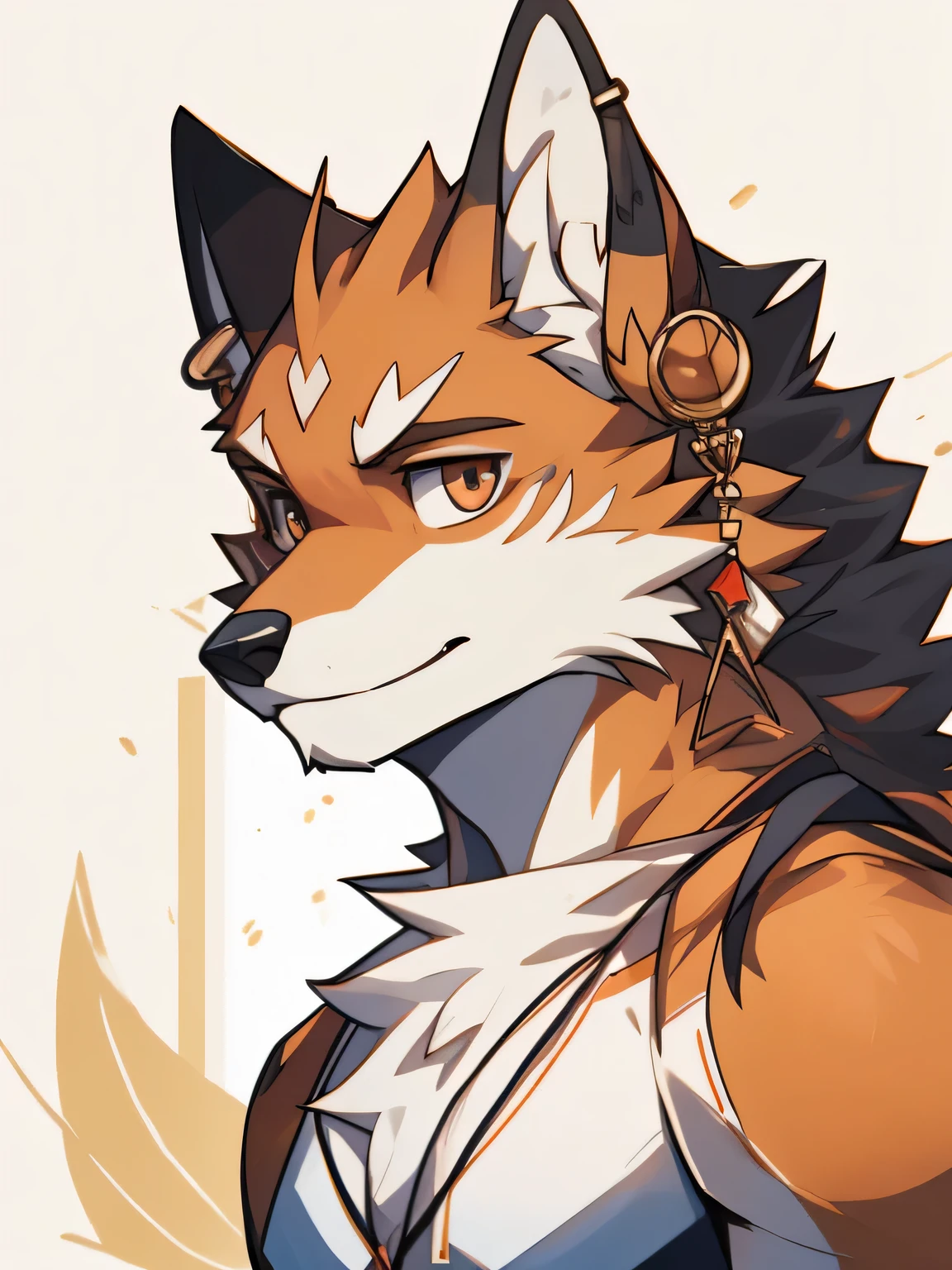 Red fox,There is an earring in the ear,Handsome,youth,Solitary,Facing the camera,High Quality Fan Art,Draw only faces